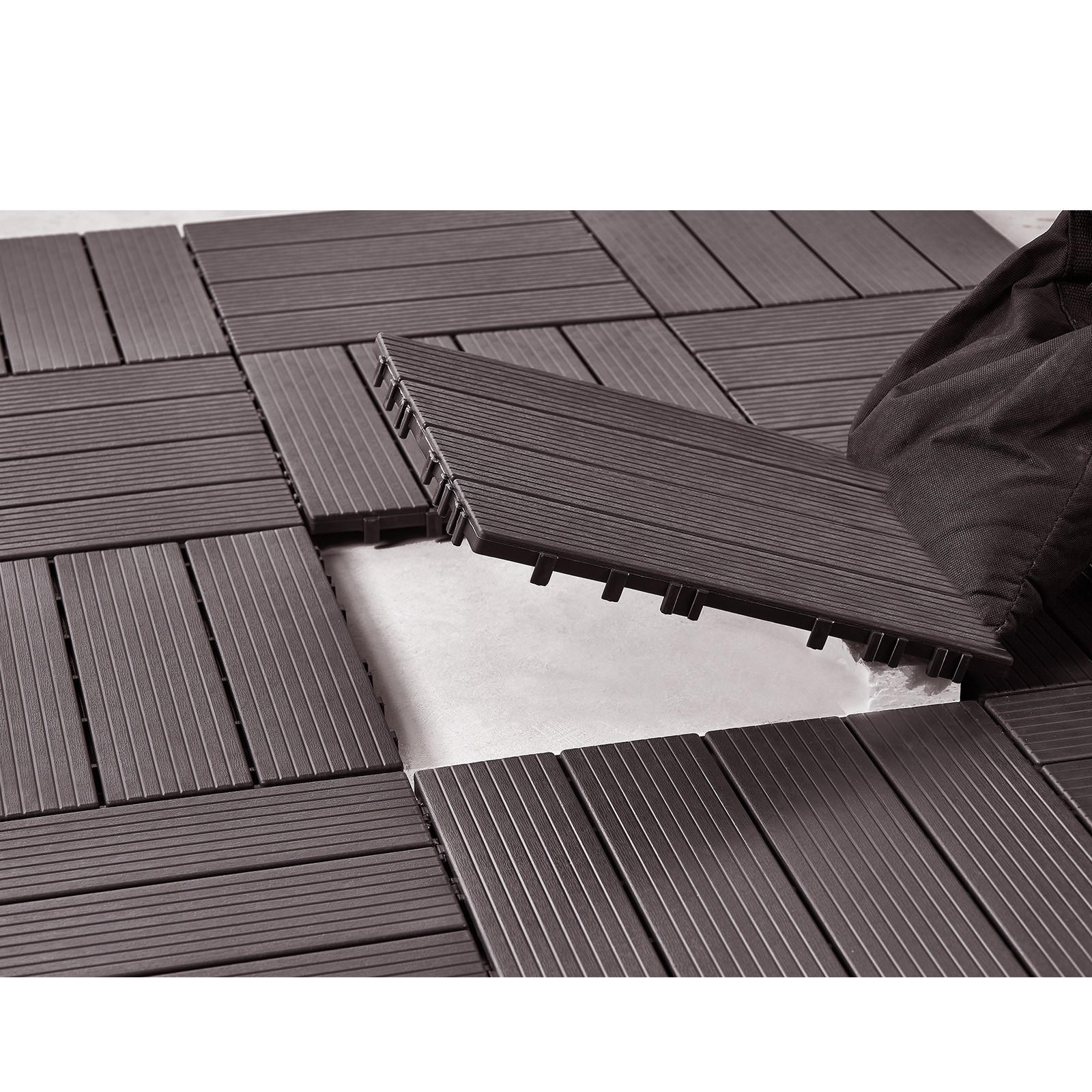 Interlocking Deck Tiles 10 Pack 12″x12″ Waterproof 10sq.ft Patio Dark Brown