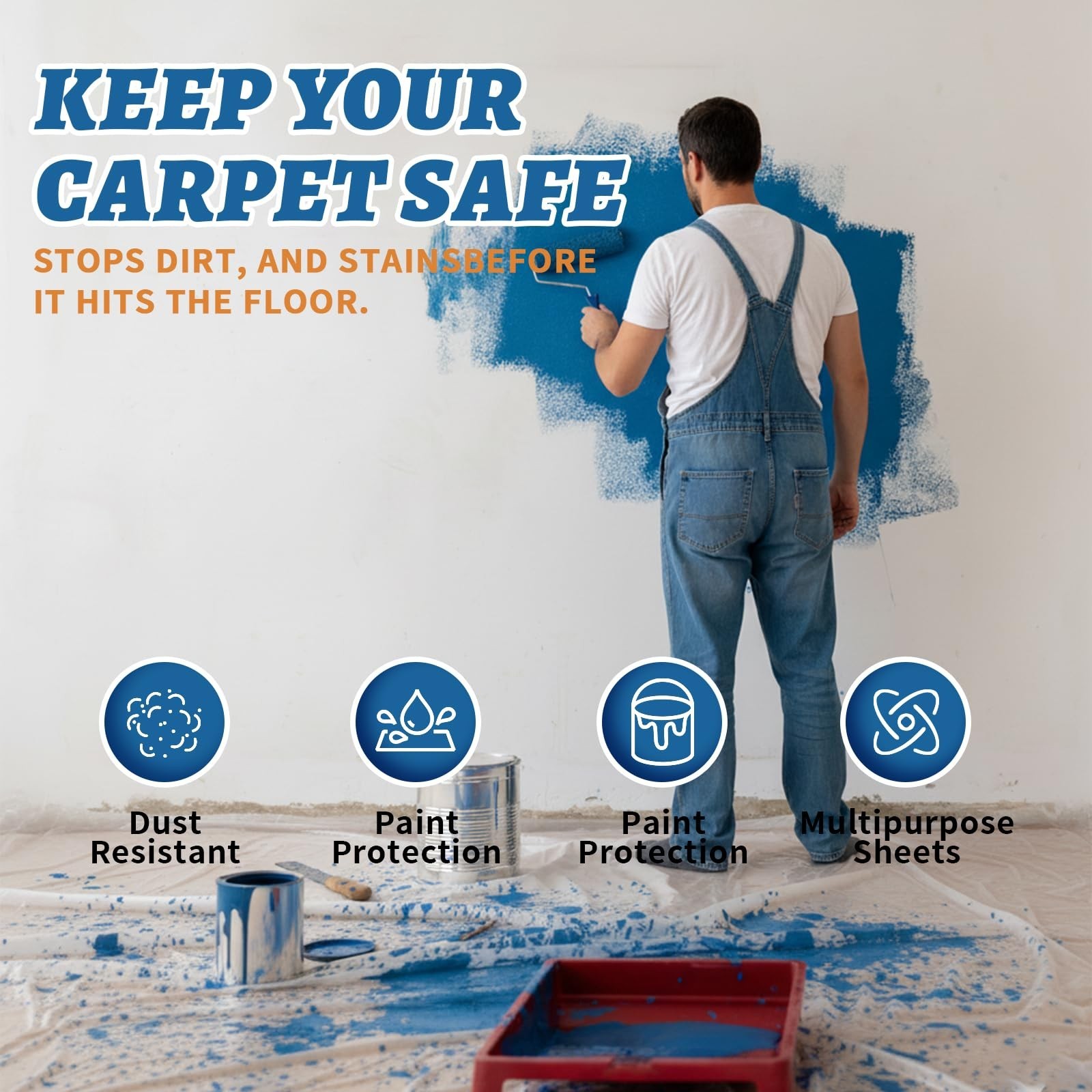 Yiech Carpet Protection Film 24″ x 50′ – Self-Adhesive Clear Plastic Floor