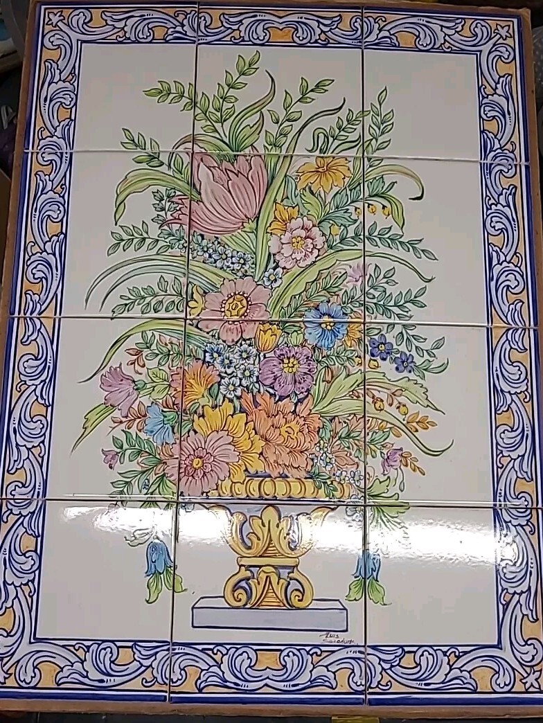 Hand Painted Tile Mural Floral 18″x24″