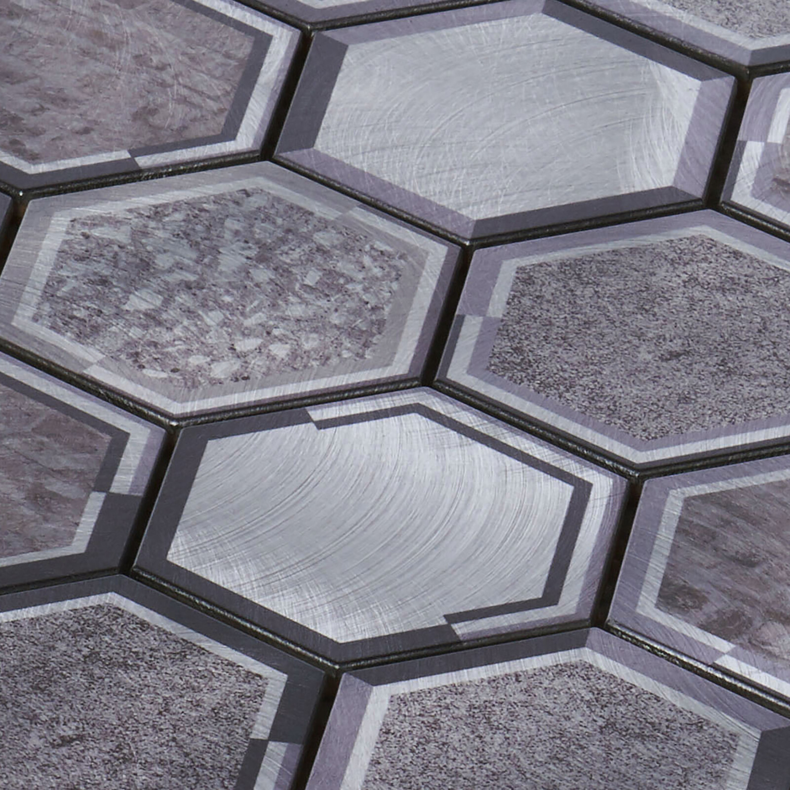 Gray Aluminum Hexagon Modern Mosaic Tile Metallic Backsplash Kitchen Bathroom
