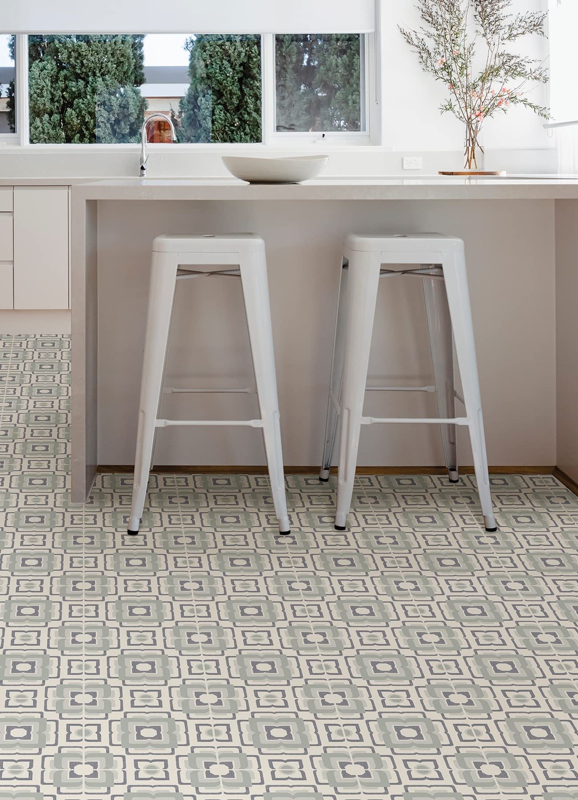 10 PCS Teal Posey Vinyl Peel Stick Floor Tiles 12×12 Inch 10 sq.ft/Carton