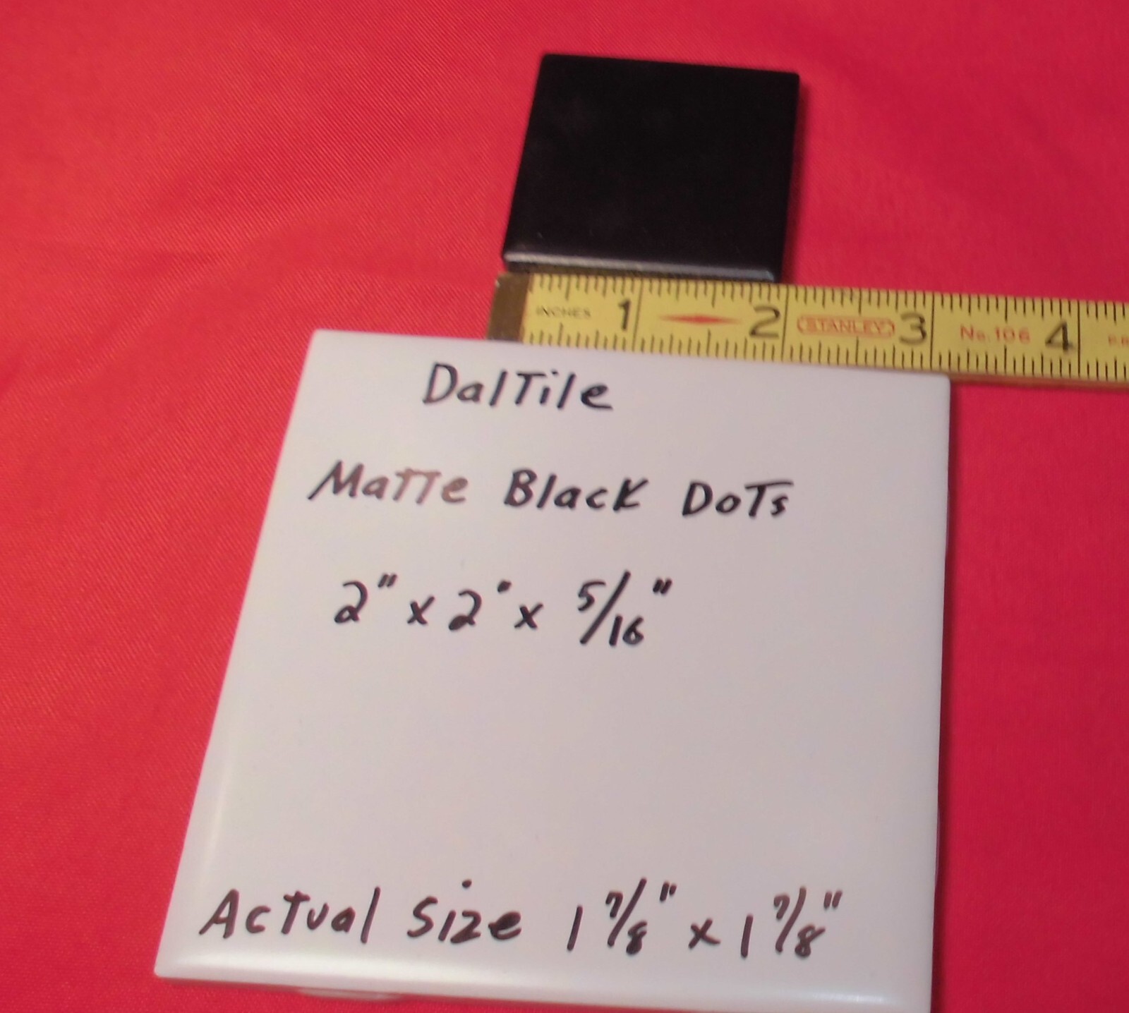 1 pc. *Matte Black* 2″ Dot – Insert Ceramic Tile, by Datile Co. 1-7/8″ SQ. NEW