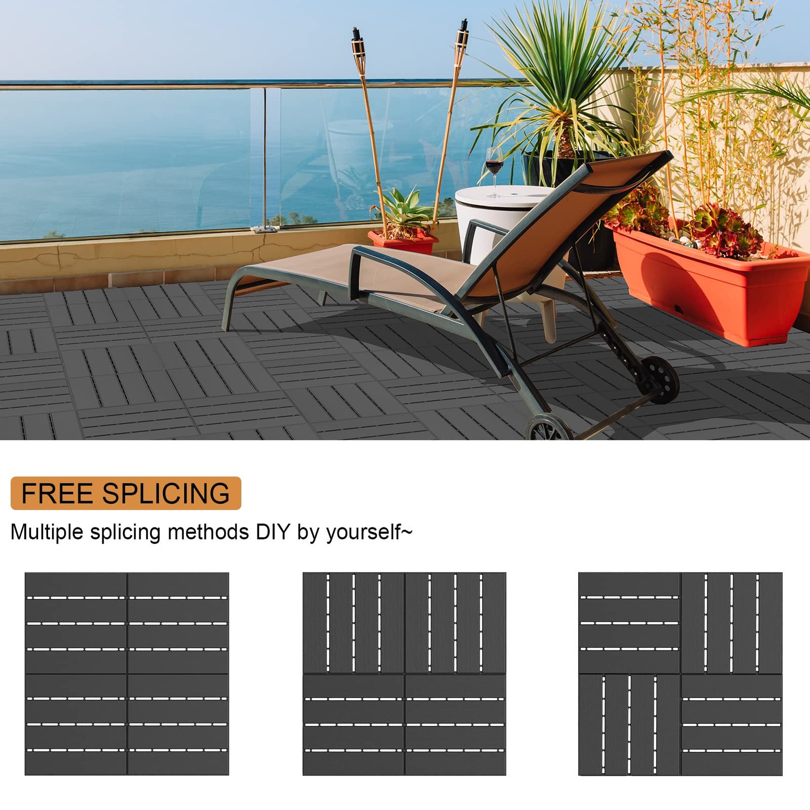 Plastic Interlocking Deck Tiles, 9 Pack , 12″x12″ Waterproof Outdoor Flooring…