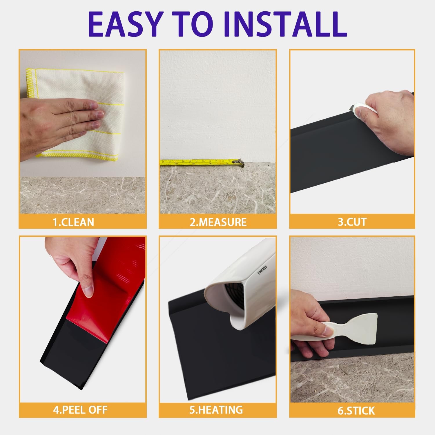 Tridotpul Vinyl Wall Base Baseboard Molding Trim 6″ Flexible Self Adhesive Rubbe
