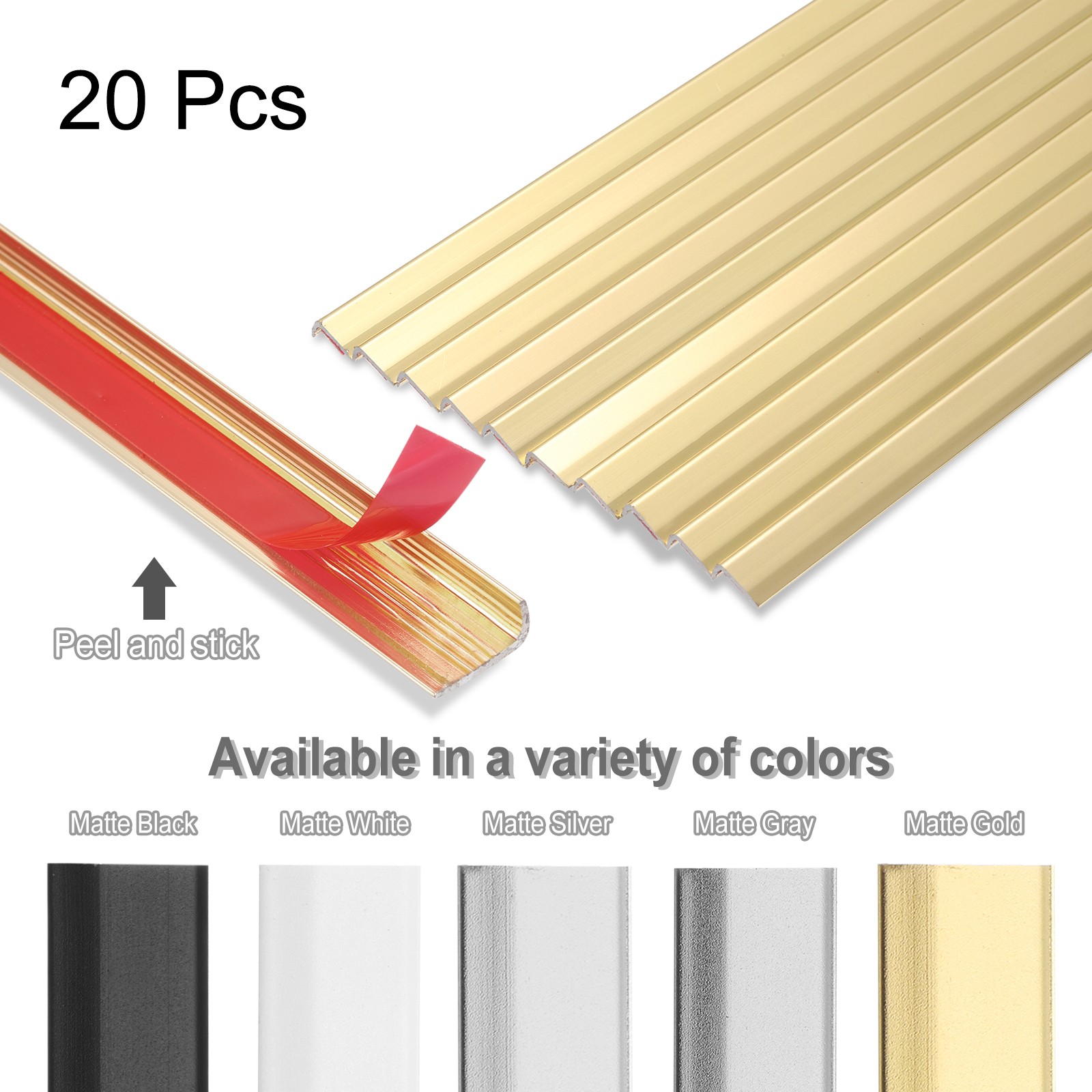 20pcs Tile Edge Trim 12″ x 0.4″ Peel and Stick Aluminum Alloy Trim Matte Gold