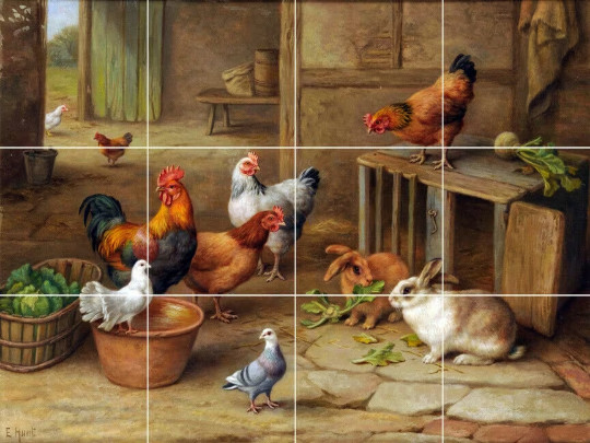chicken hen rooster rabbits country farm animals ceramic tile mural backsplash