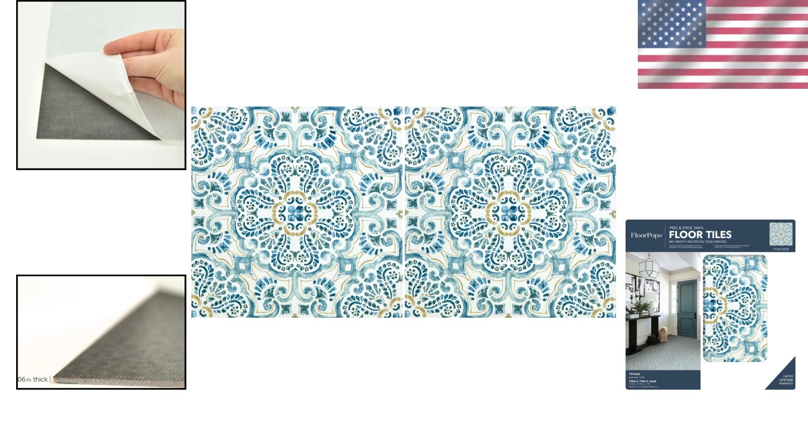 Water-Resistant Blue Vinyl Floor Tiles – 12×12 – 2 Pack