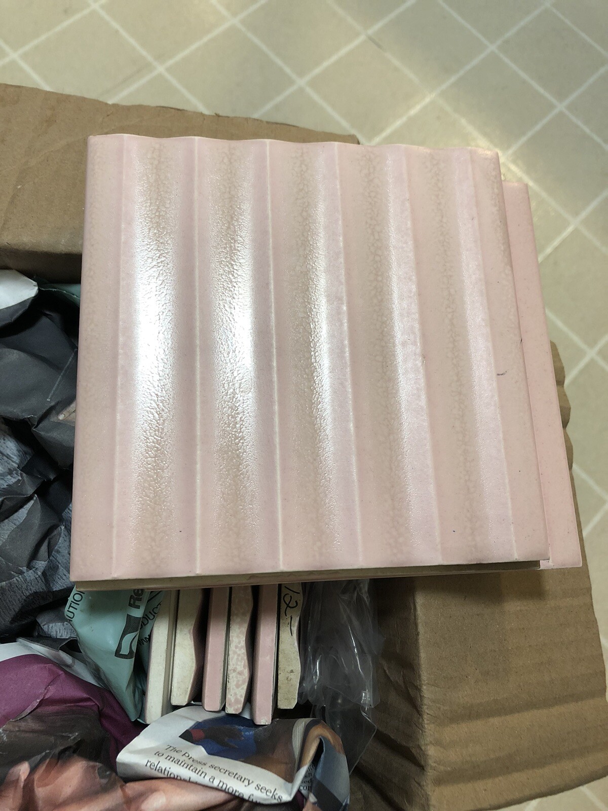 Original 1950’s Mid Century Pomona 6”x6” Bevel Tiles – Shell Pink (10 Total)
