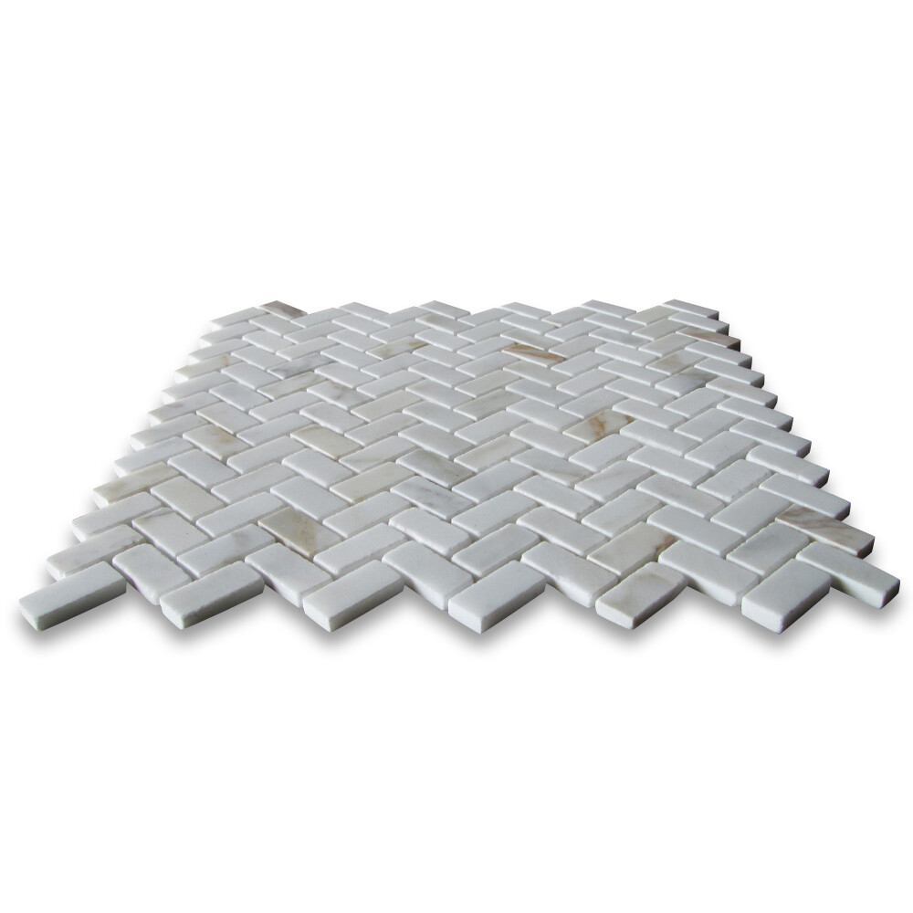 G70XH Calacatta Gold Calcutta Marble 5/8×1-1/4 Herringbone Mosaic Tile Honed