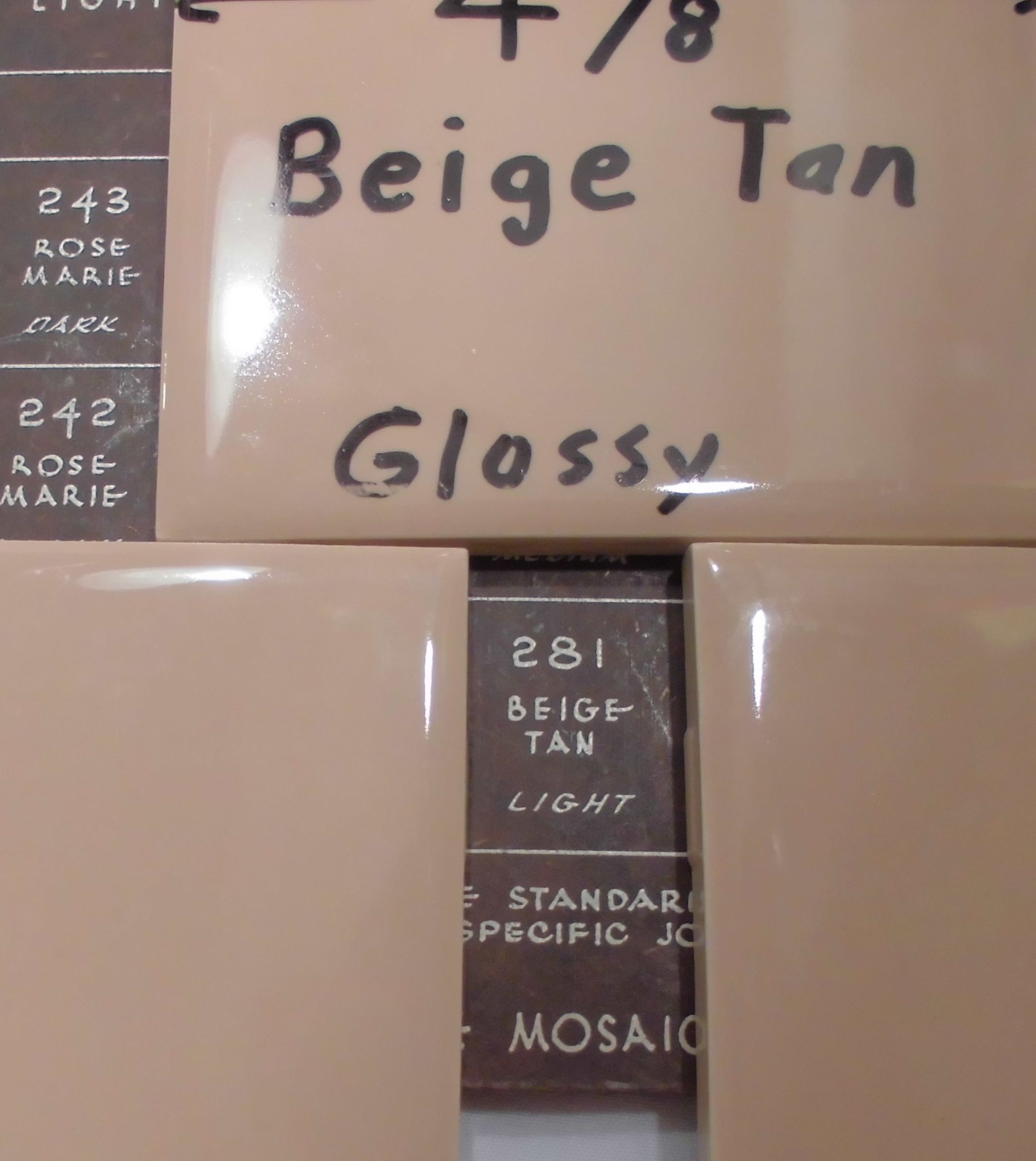 1 pc. Vintage *Beige-Tan-Brown* Glossy Ceramic Tiles 4-3/8″ by Mosaic co. NOS