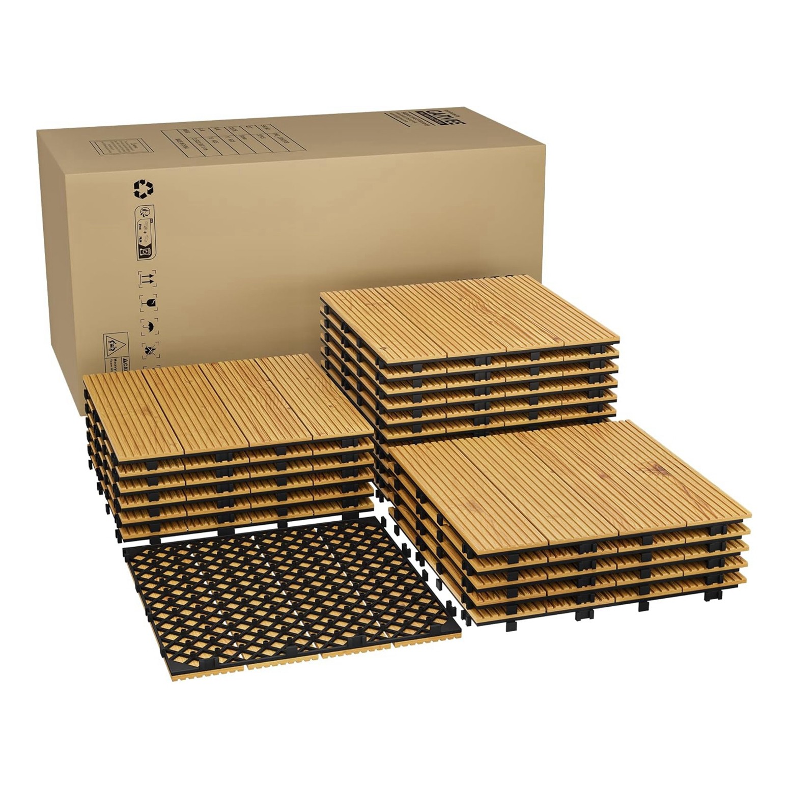 GRAVEE 22Pcs Acacia Wood Deck Tile 12″x12″ Outdoor Indoor Interlocking Flooring