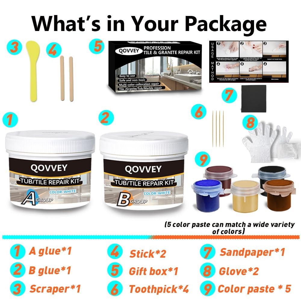 Tile Repair Kit & Granite Quartz Countertop Chip Repair Kit Color Match MarbleHI