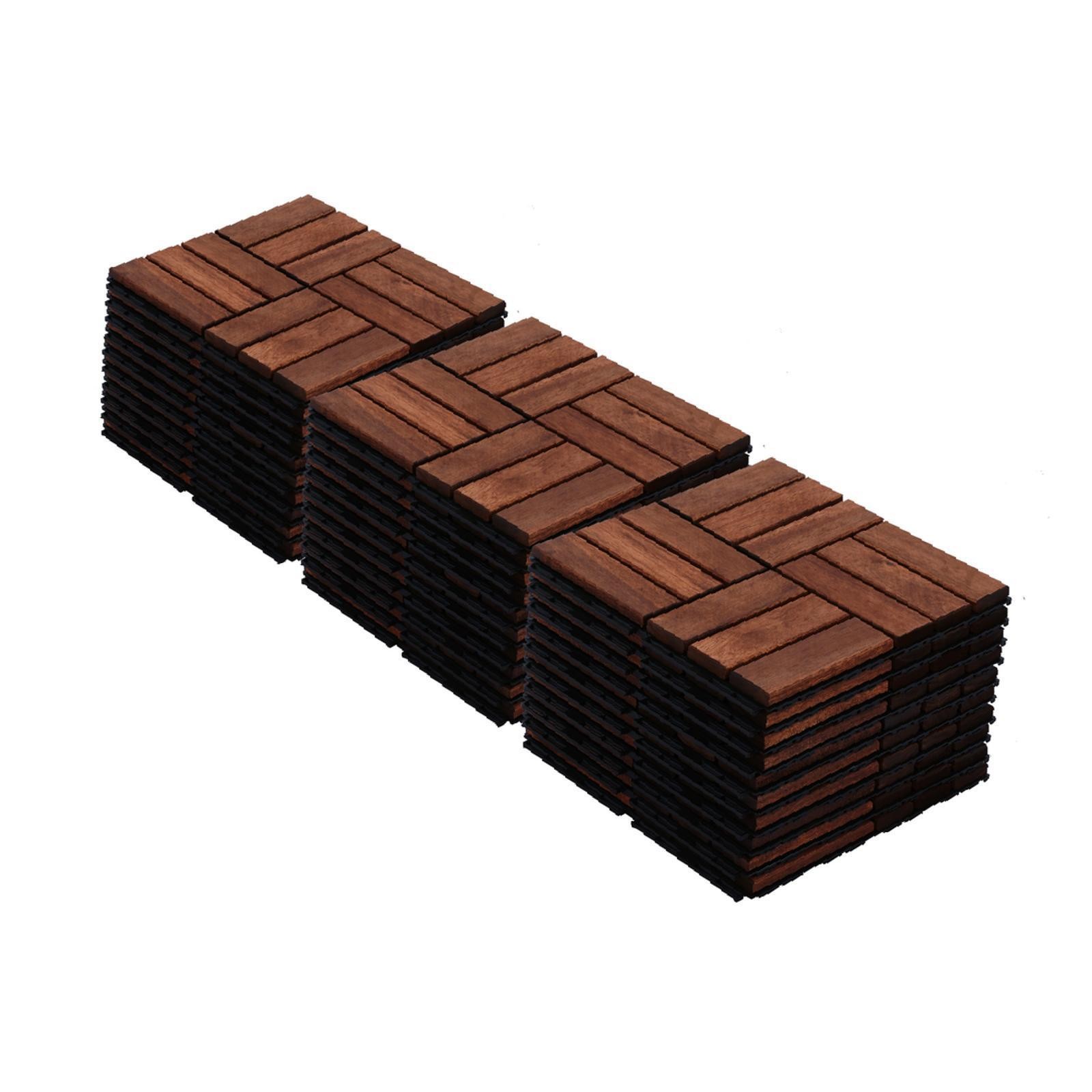 Acacia Wood Interlocking Deck Tiles Checker Pattern, 30 PCS 12″ x 12″ Square