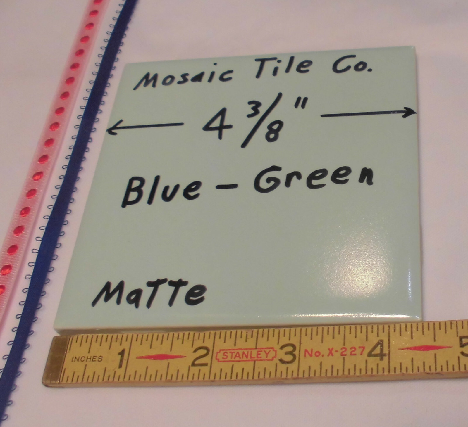 1 pc. Vintage *Blue-Green* Matte Ceramic Tile 4-3/8″…by The Mosaic Co. (NOS)