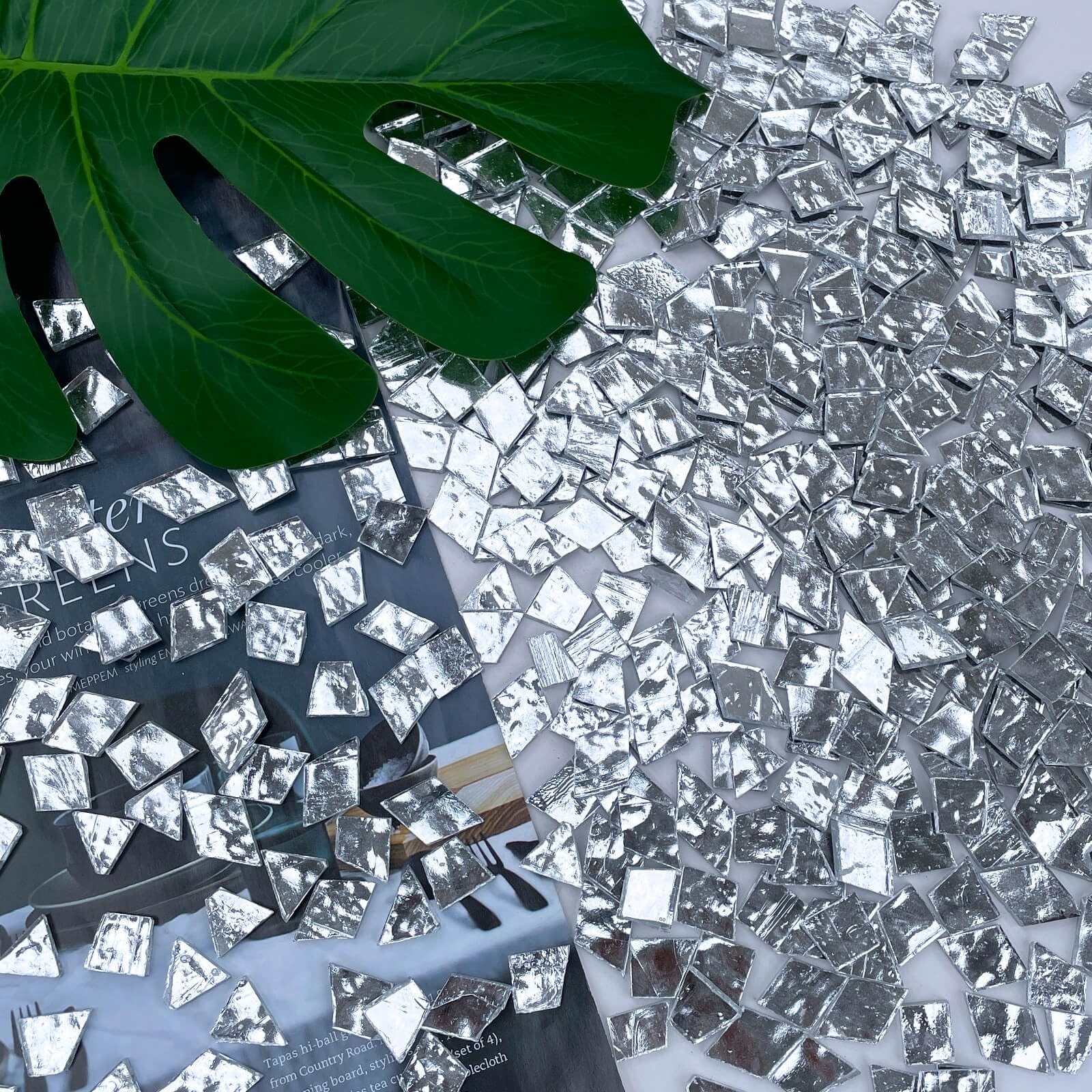LITMIND 1.1LB Shiny Silver Irregular Glass Mosaic Tiles with Black Backing – …