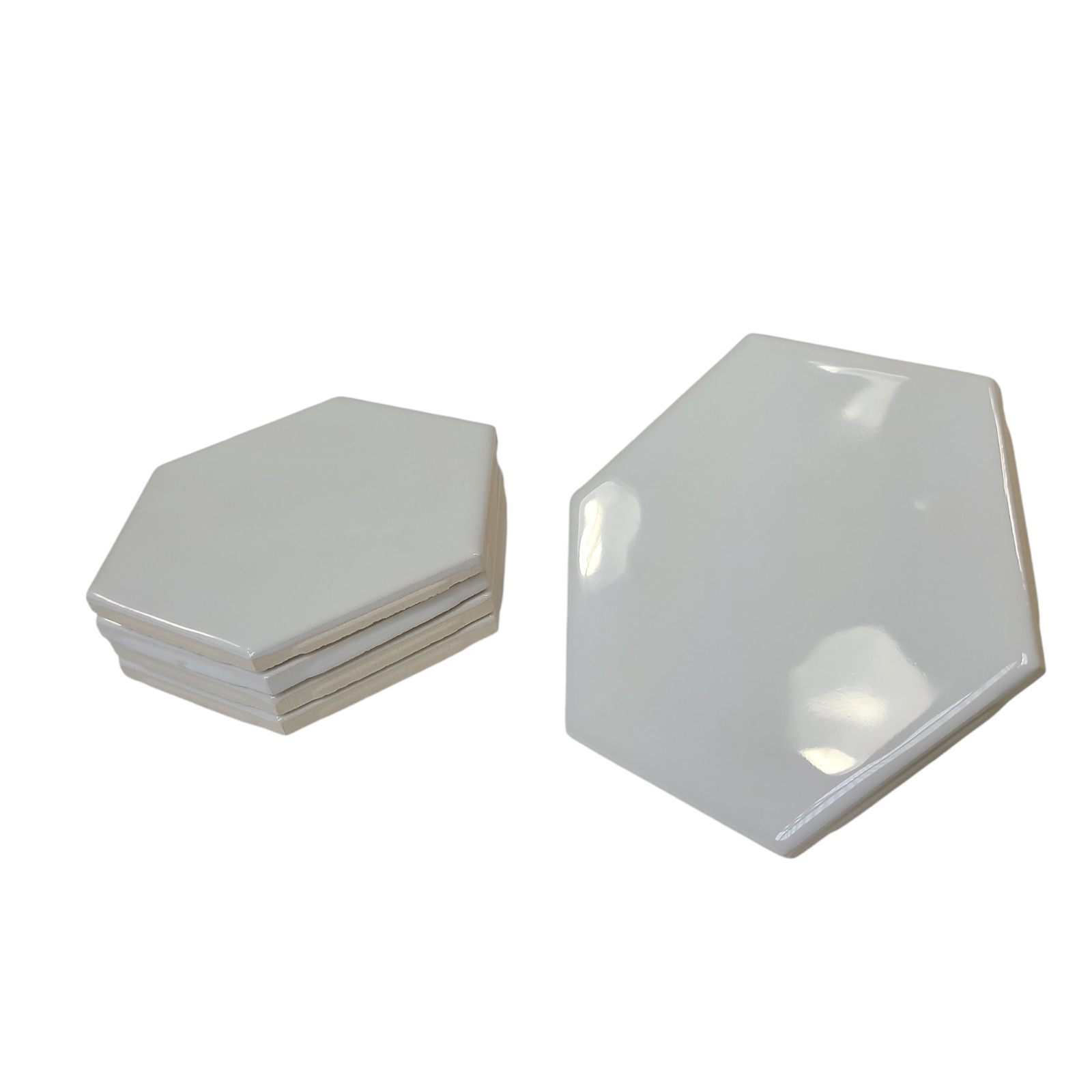 White Ceramic Wall Tile Hexagon Vintage Subway Mid Century Modern Glossy Rippled