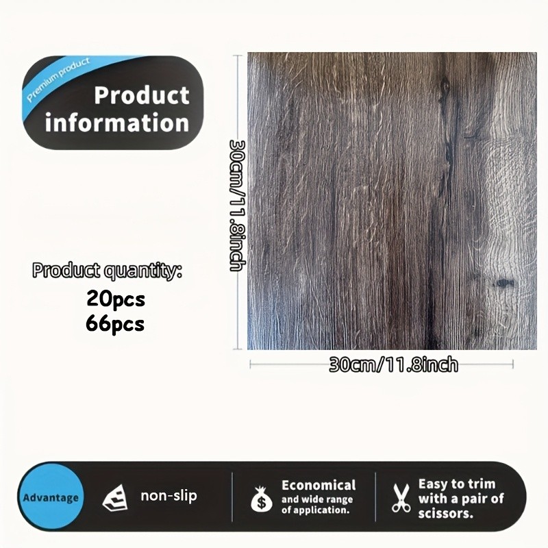 Luxury vinyl floor tiles, available in packs of 66 or 20, each measuring