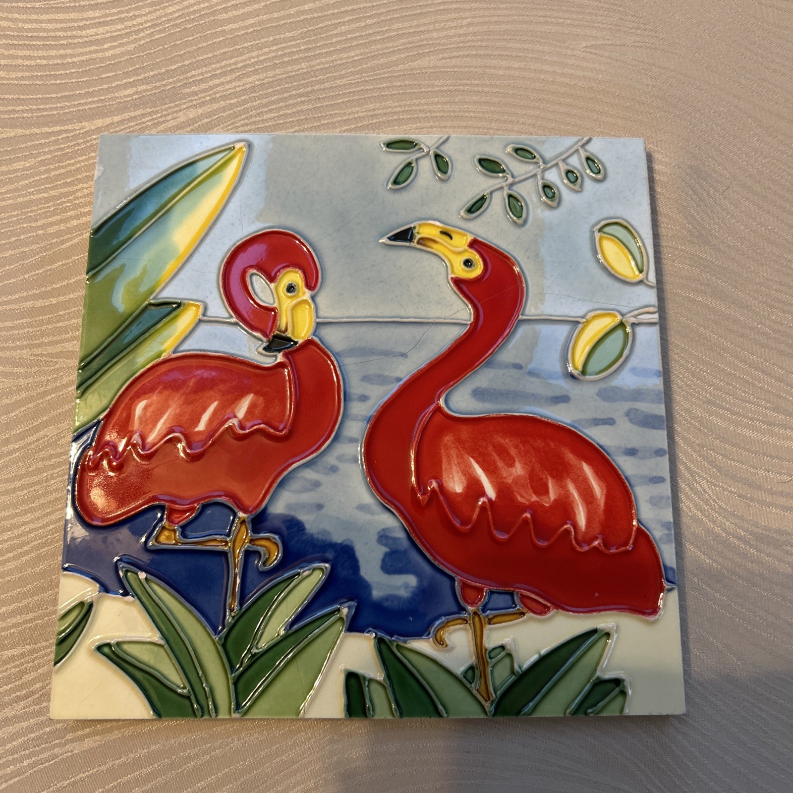 Chesapeake Bay Pink Flamingos On the Beach Ceramic Tile 8 X 8″ With Kickstand