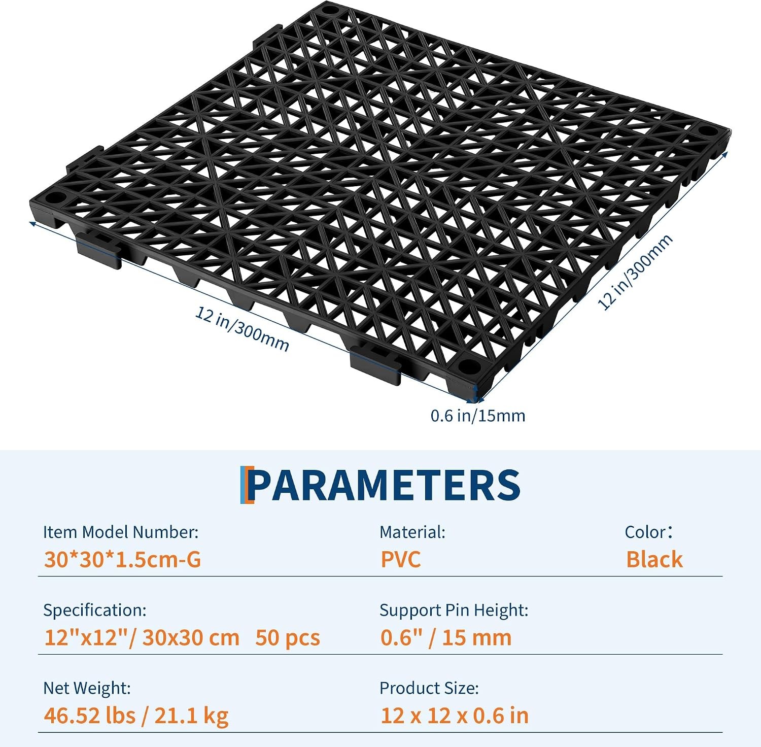 12×12″ Interlocking Garage Floor Tiles 50 PCS Deck Tile Snow Water Drainage