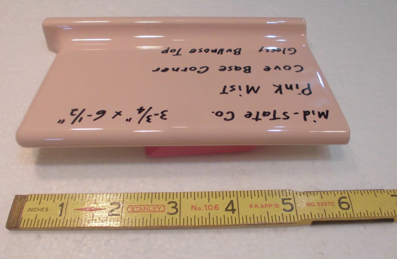 1 pc. *Pink Mist* Finish Corner Bullnose Top cove/base Ceramic Tile 3.75″ X 6.5″