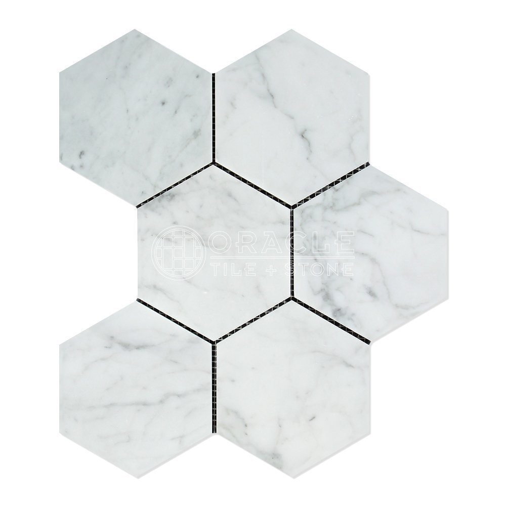 Carrara White Italian (Bianco Carrara) Marble Hexagon Mosaic Tile POLISHED Tile