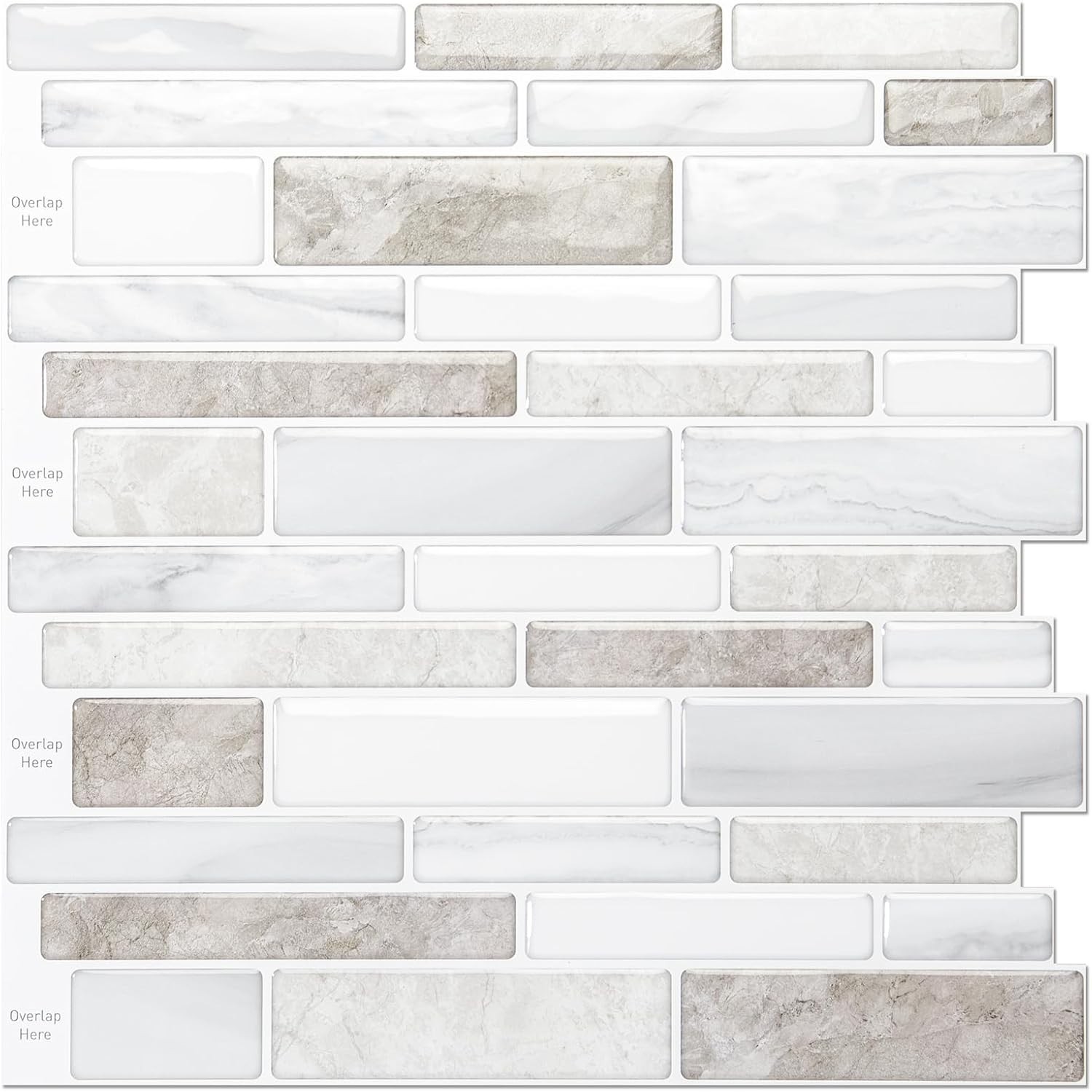 10 Sheet Marble Peel and Stick Backsplash, Beige & White