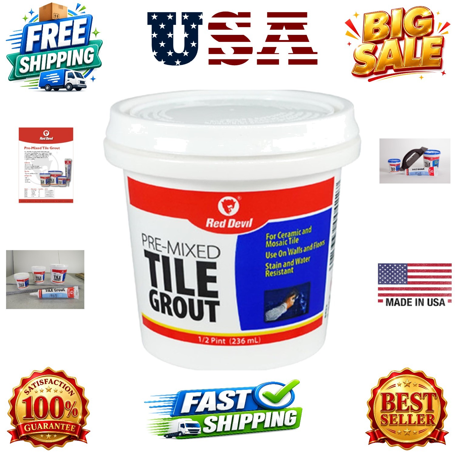 Pre-Mixed Tile Grout – Professional Quality, Excellent Adhesion, Ideal for Wa…