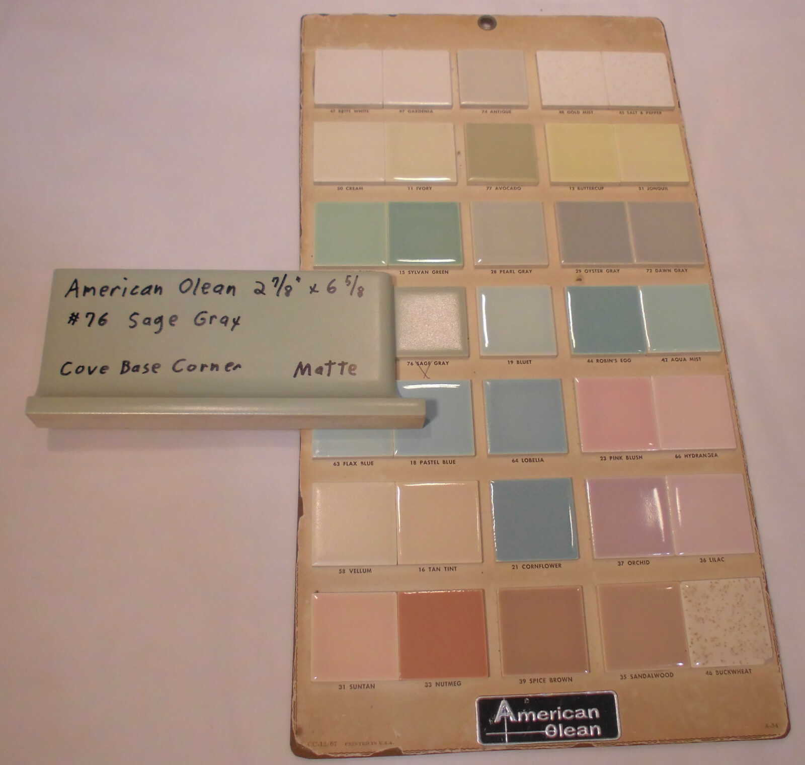 1 pcs. *Sage Gray* Finish Corner Flat Top cove/base Ceramic Tile 3″ X 6″ A.O.