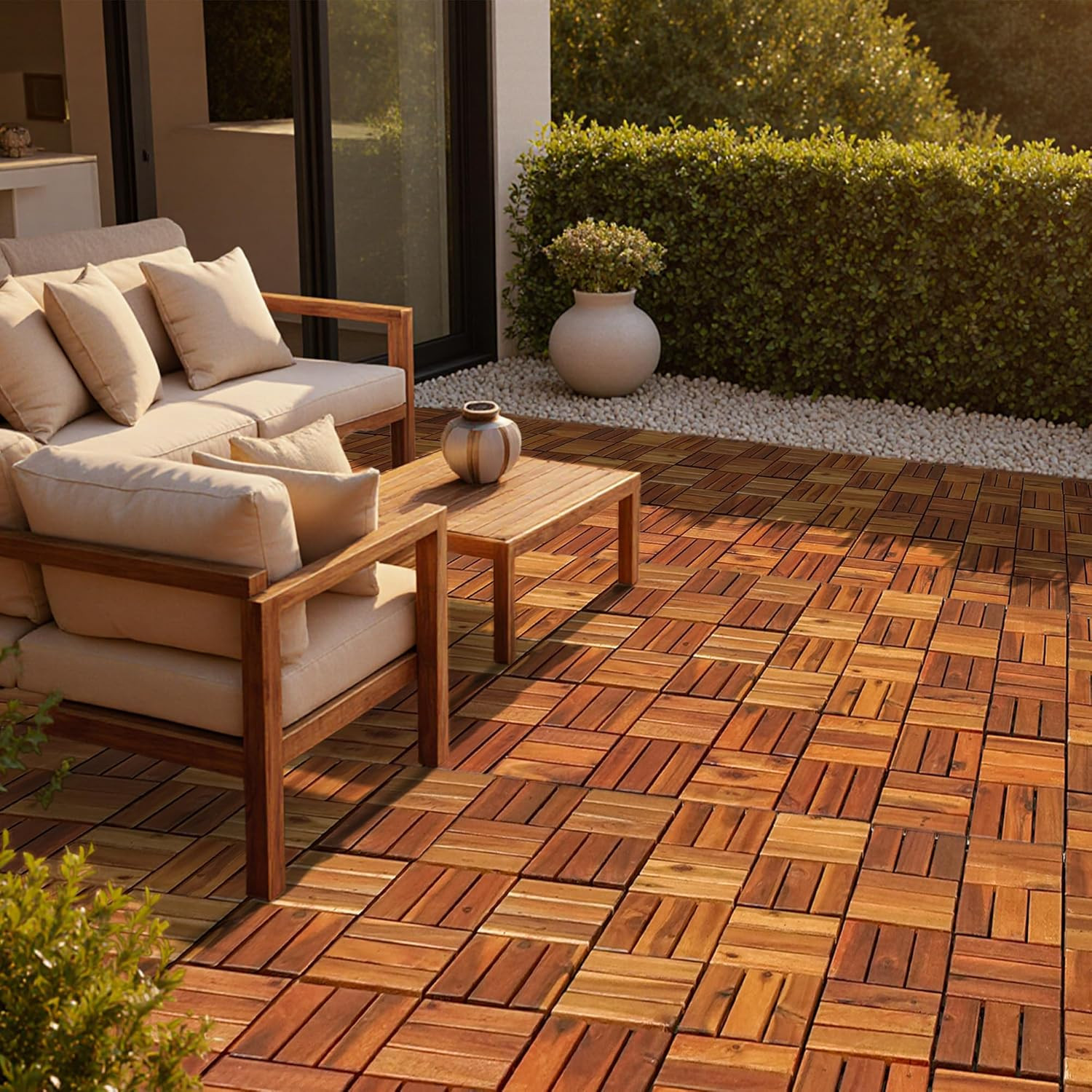 Wood Interlocking Deck Tiles – 12″x12″ Indoor & Outdoor Flooring Tiles for Balco