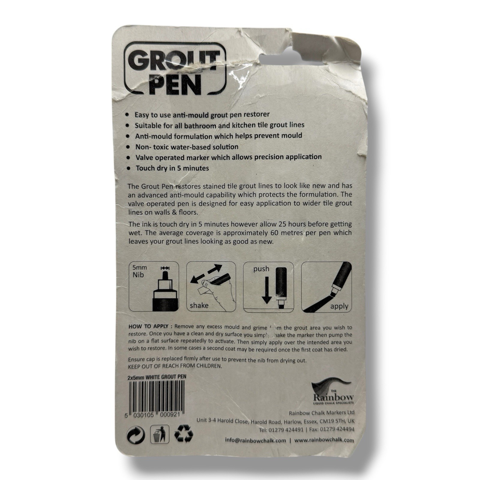 Grout Pen White Tile Grout Paint Marker Waterproof Sealer 2 Pack Rainbow Chalk