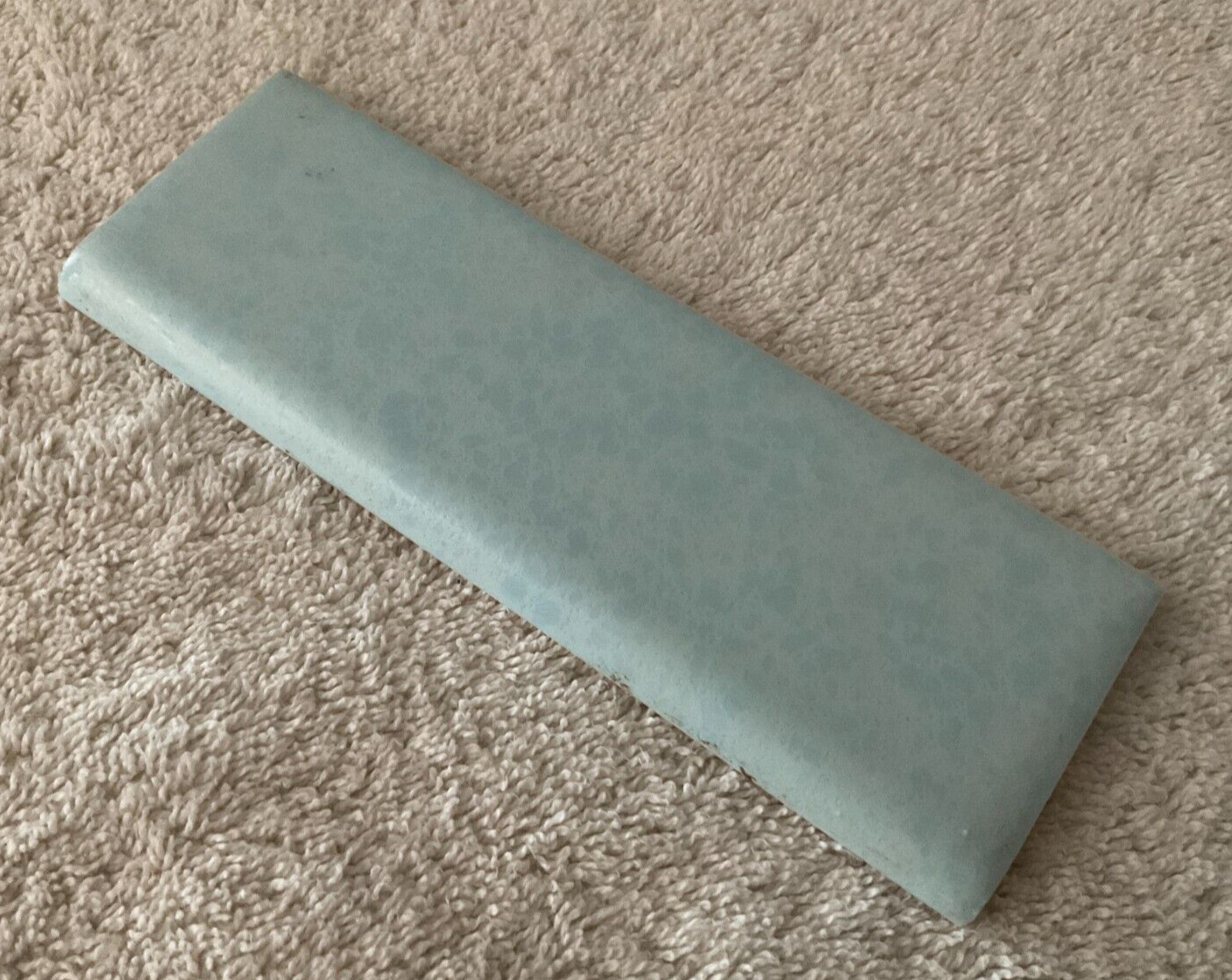 Light Blue Mottled Gloss/MatVintage Ceramic Bullnose Flat Trim Tile 2’X6” Unused