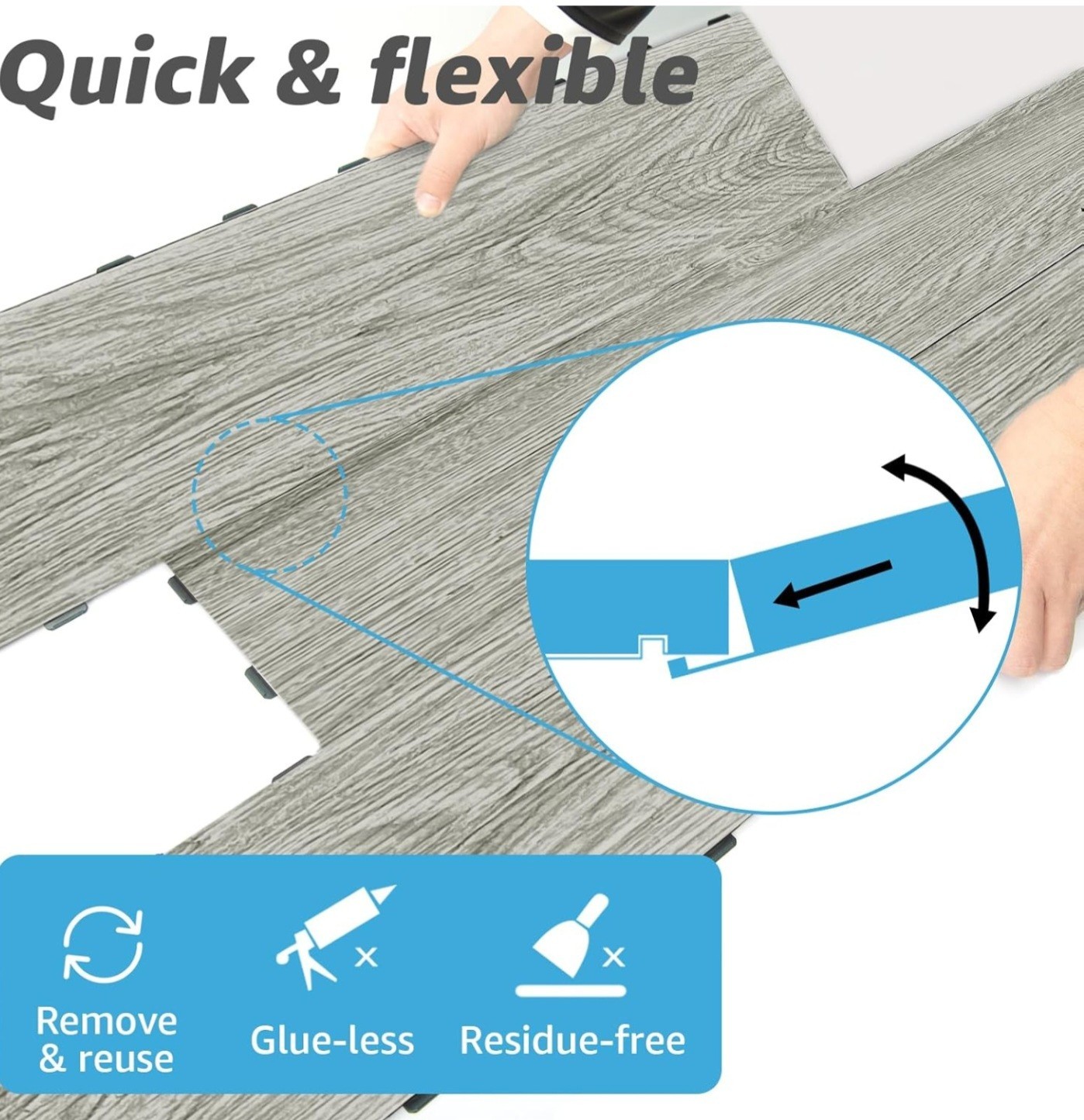 Waterproof Rigid Core Gray Wood Look Click-Lock Vinyl Planks 36×6 18pc 27sf