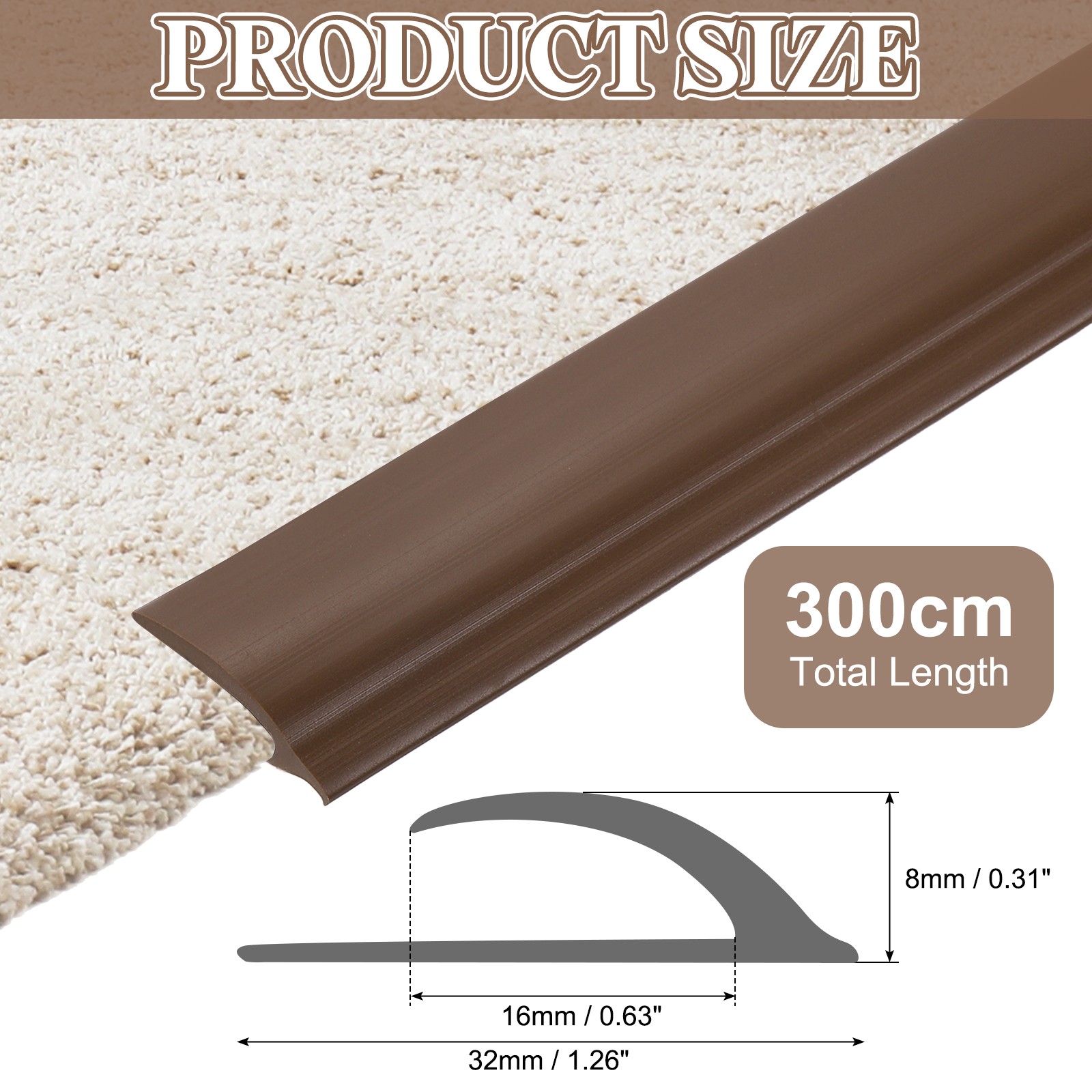 Self-adhesive carpet tape x 3.2cm x 0.8cm, brown plastic joint cover