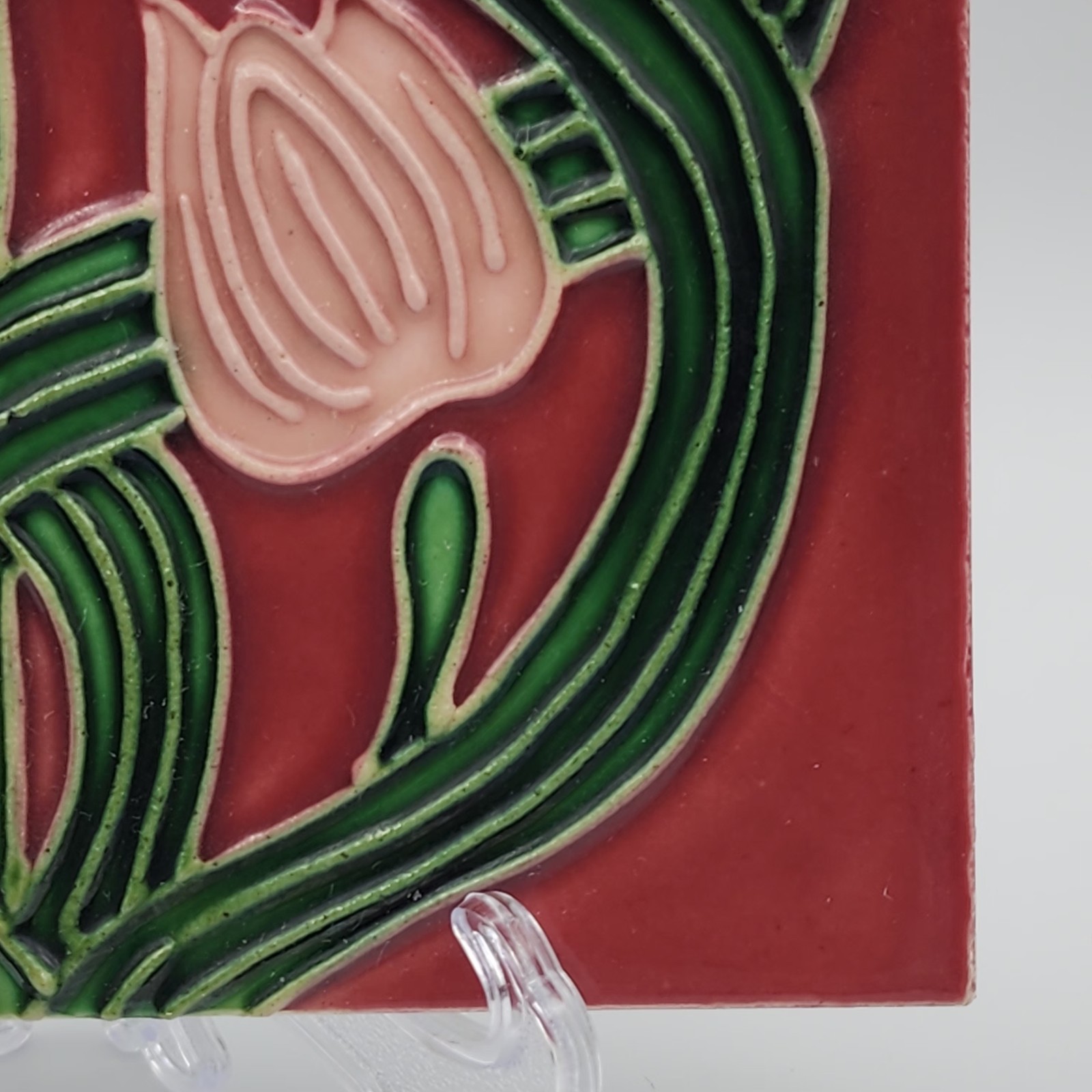 Art Nouveau Style Tube-Lined Embossed Tulip? Flowers Tile LAST ONE