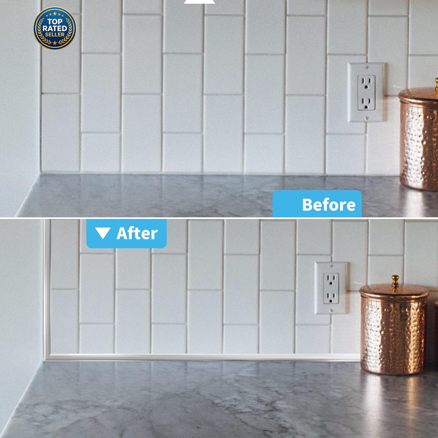 10 Ft Peel and Stick Flexible Vinyl Molding Trim for Wall Tile Edges, Kitchen Ba