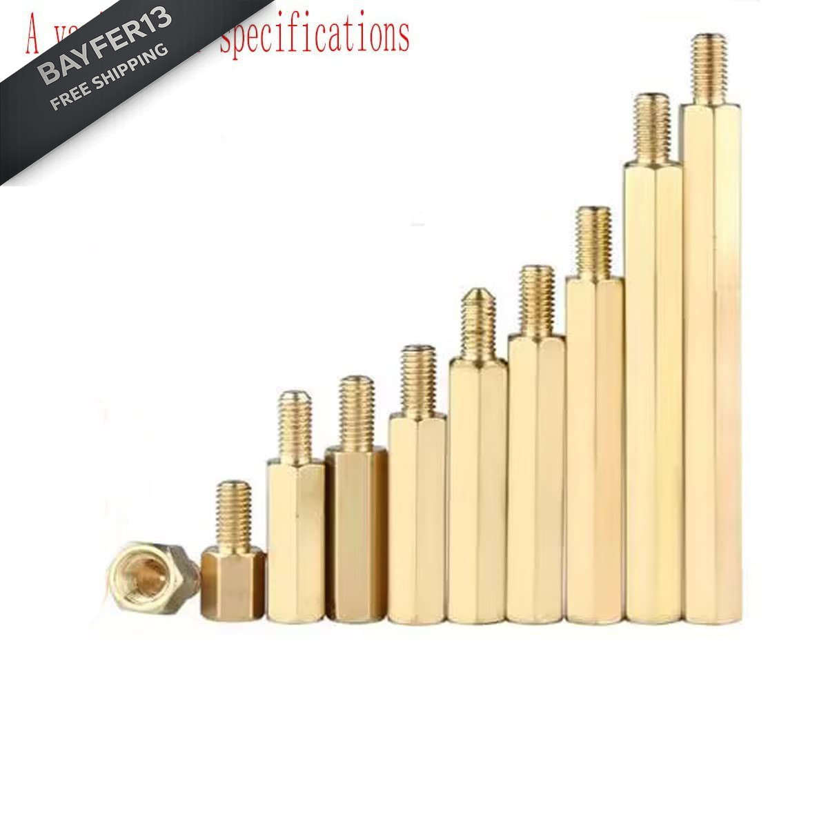Male to Female Thread Spacer Screws Brass Hex Standoff M3 x 10mm + 6mm, Gold