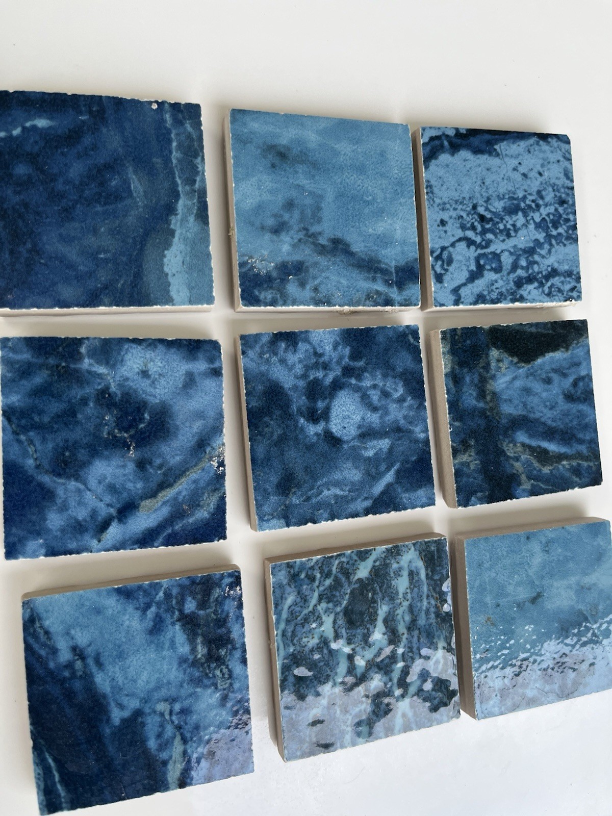 Glazed Ocean Blue Ceramic Tile Set Of 9 2×2 Inches. Waterproof