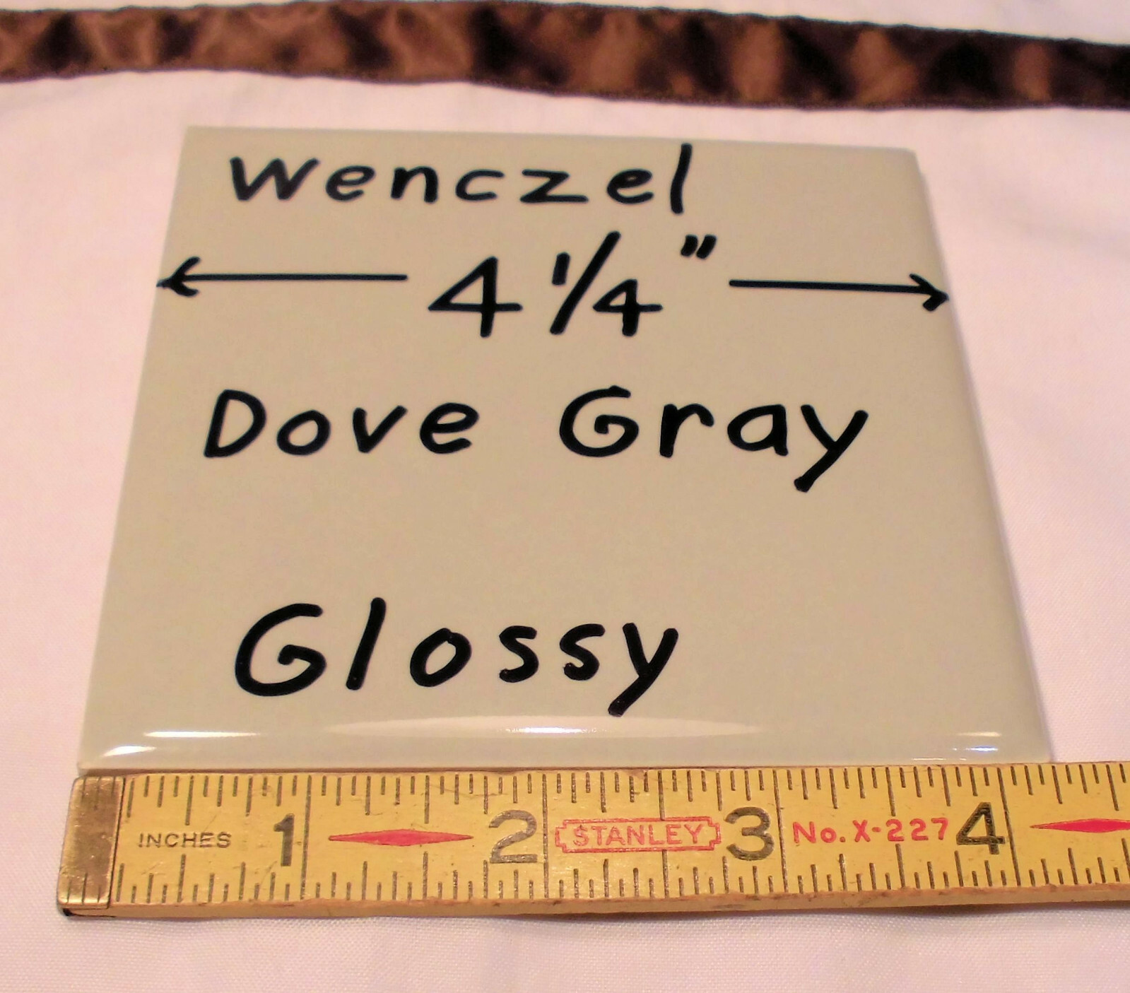 1 pc. *Dove Gray* Glossy Ceramic Tile by Wenczel Co.…NOS…4-1/4″ plus spacing