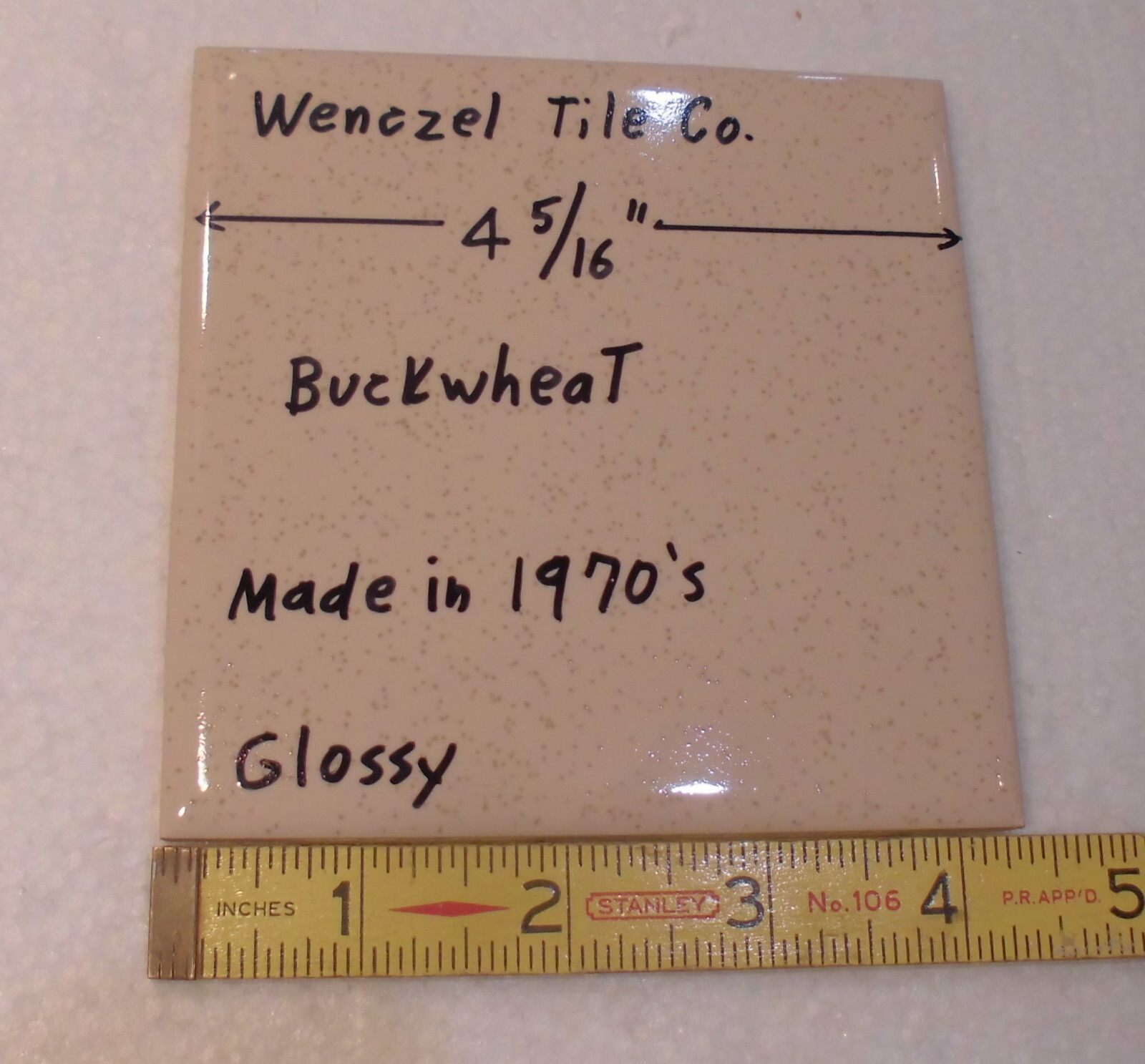 1 pc. Oatmeal – Buckwheat: 4-5/16″ Ceramic Tile by Wenczel Co. Made 1970’s New