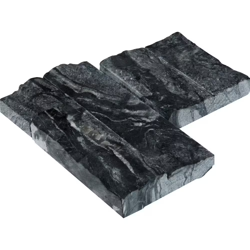 Glacial Black Ledger Panel 6 In. X 24 In. Splitface Marble Wall Tile (6 Sq. Ft./