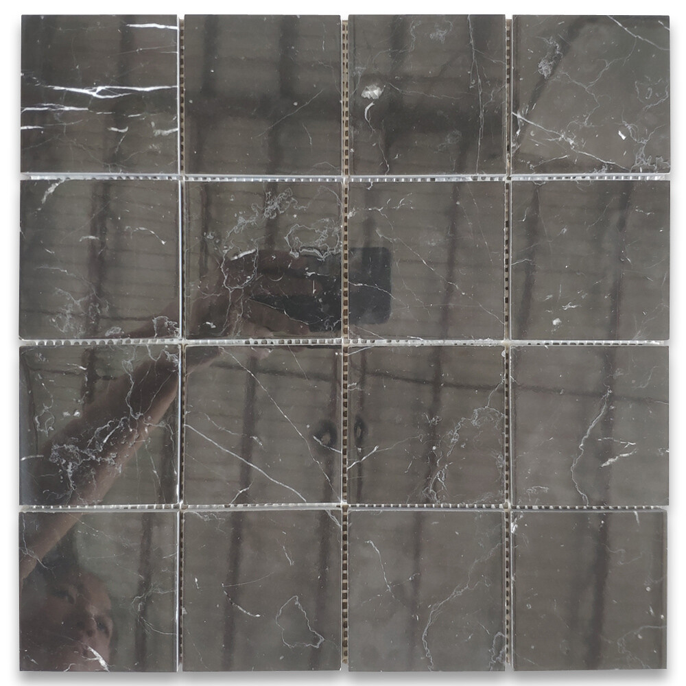 N27XP Nero Marquina Black Marble 3×3 Square Mosaic Tile Polished