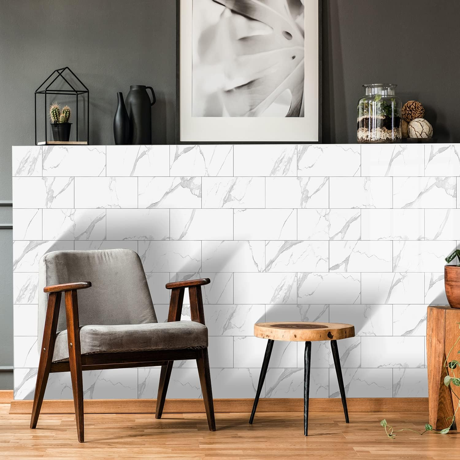 White Marble Backsplash Tiles Peel and Stick for Kitchen Bathroom RV Shower,Smar