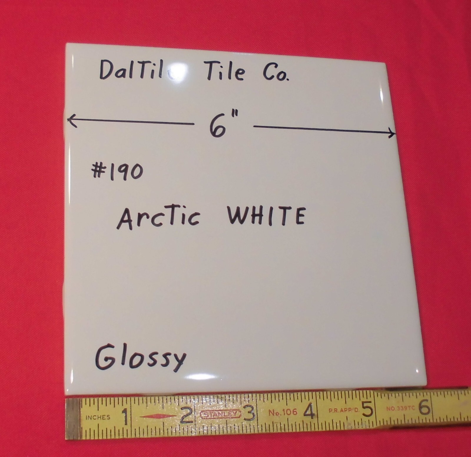1 pc. Daltile #190 Arctic White: Brilliant Glossy Ceramic Tile 6″ X 6″ NEW