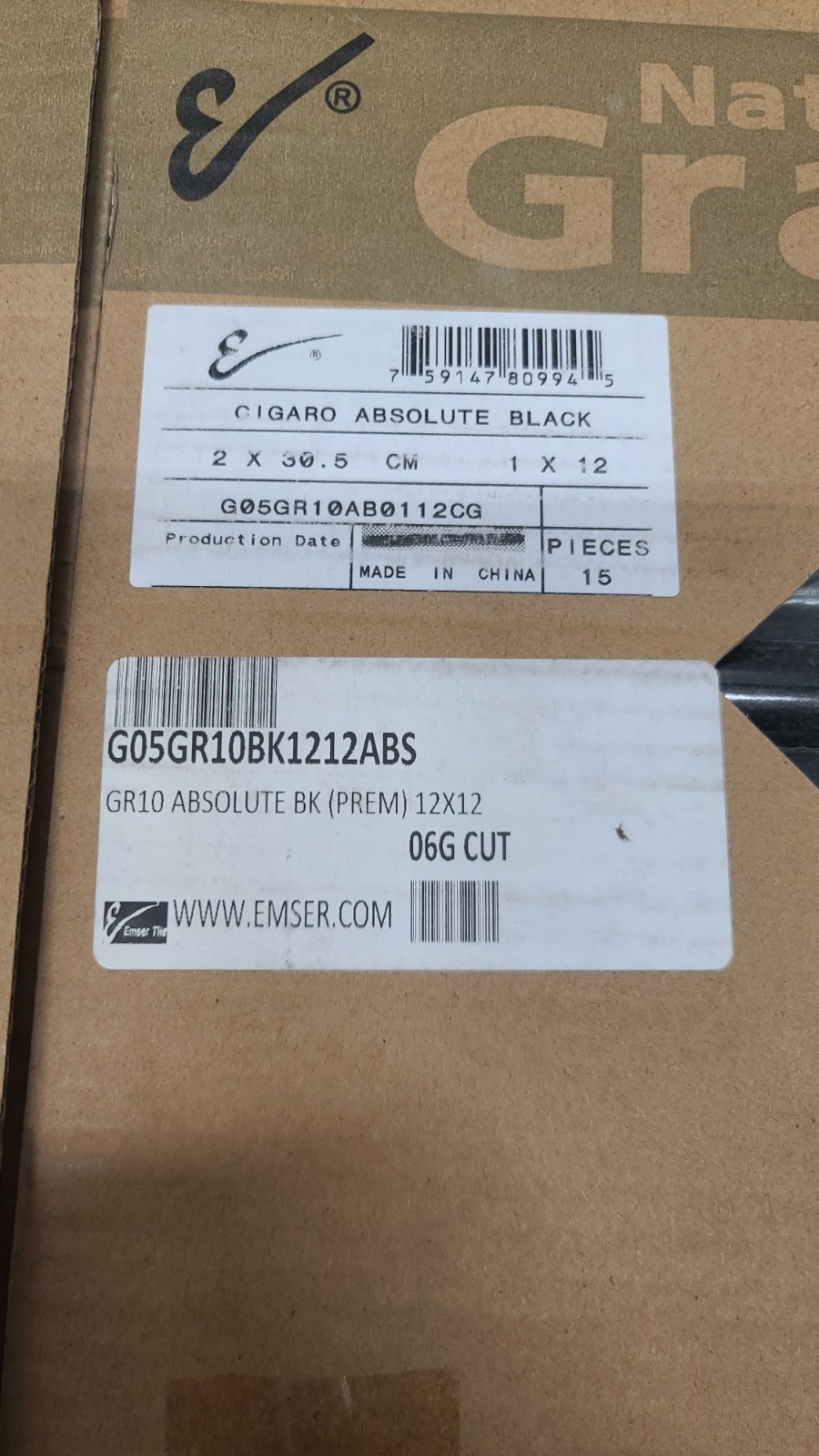 Cigaro Absolute Black 1 X 12 30 Peices Natural Granite emser tile