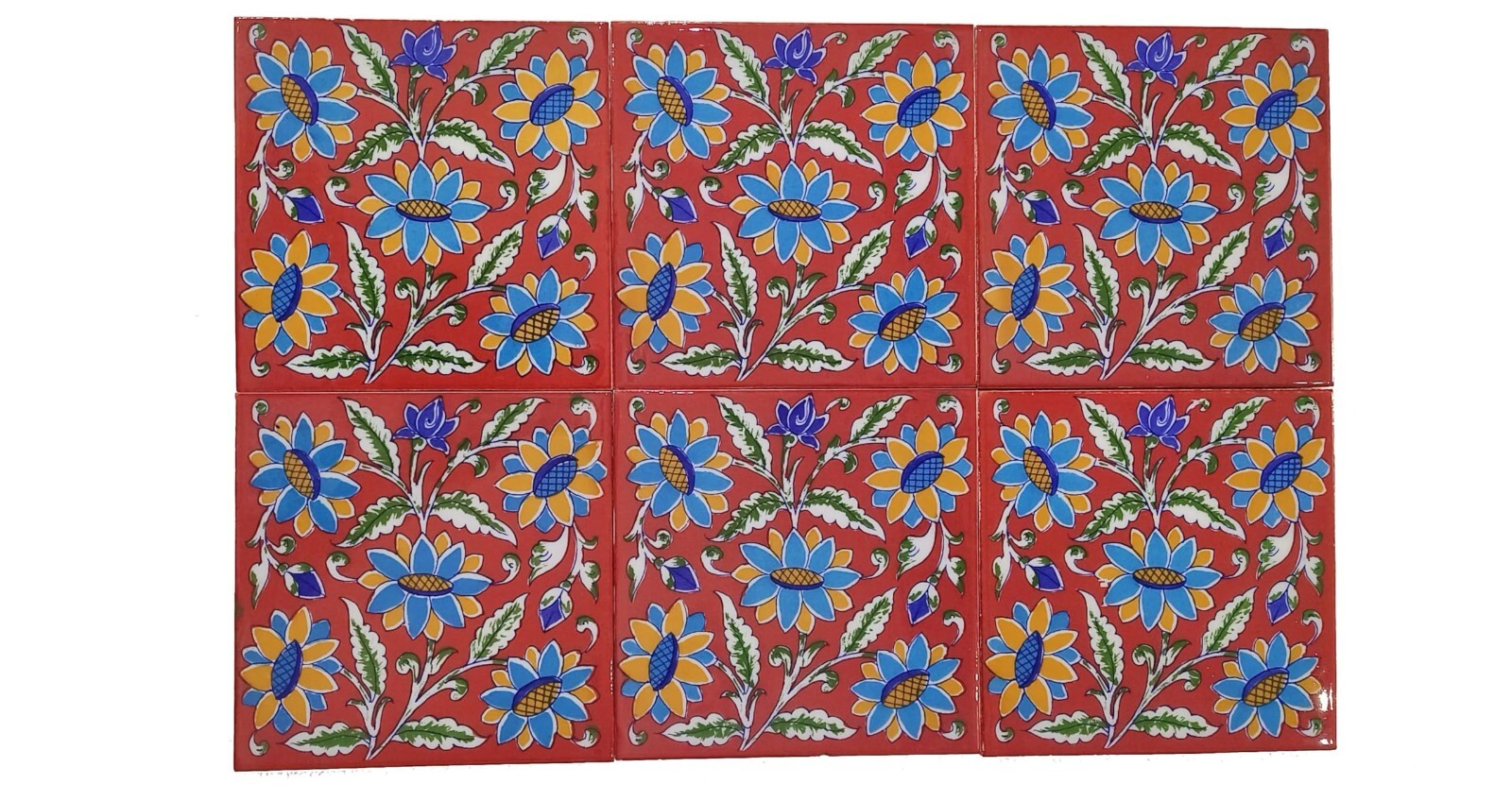Interior Exterior Flooring Wall Ceramic Tile Red & Multi 4 x 4 in Set of 6