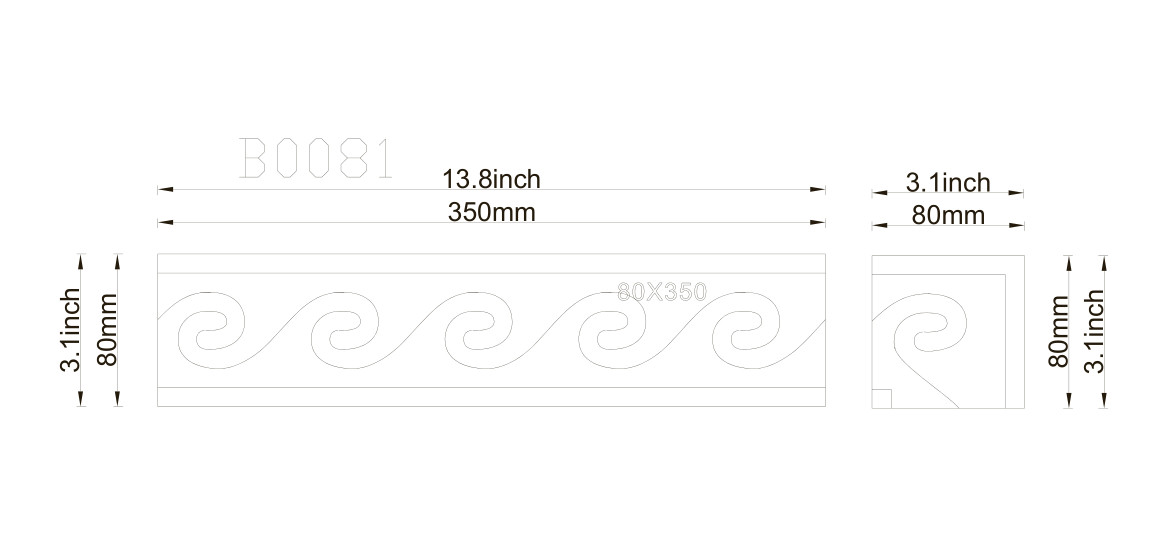 B0081P Marble Mosaic Border Listello Accent Tile Spray Grey 3.1×13.8 Polished