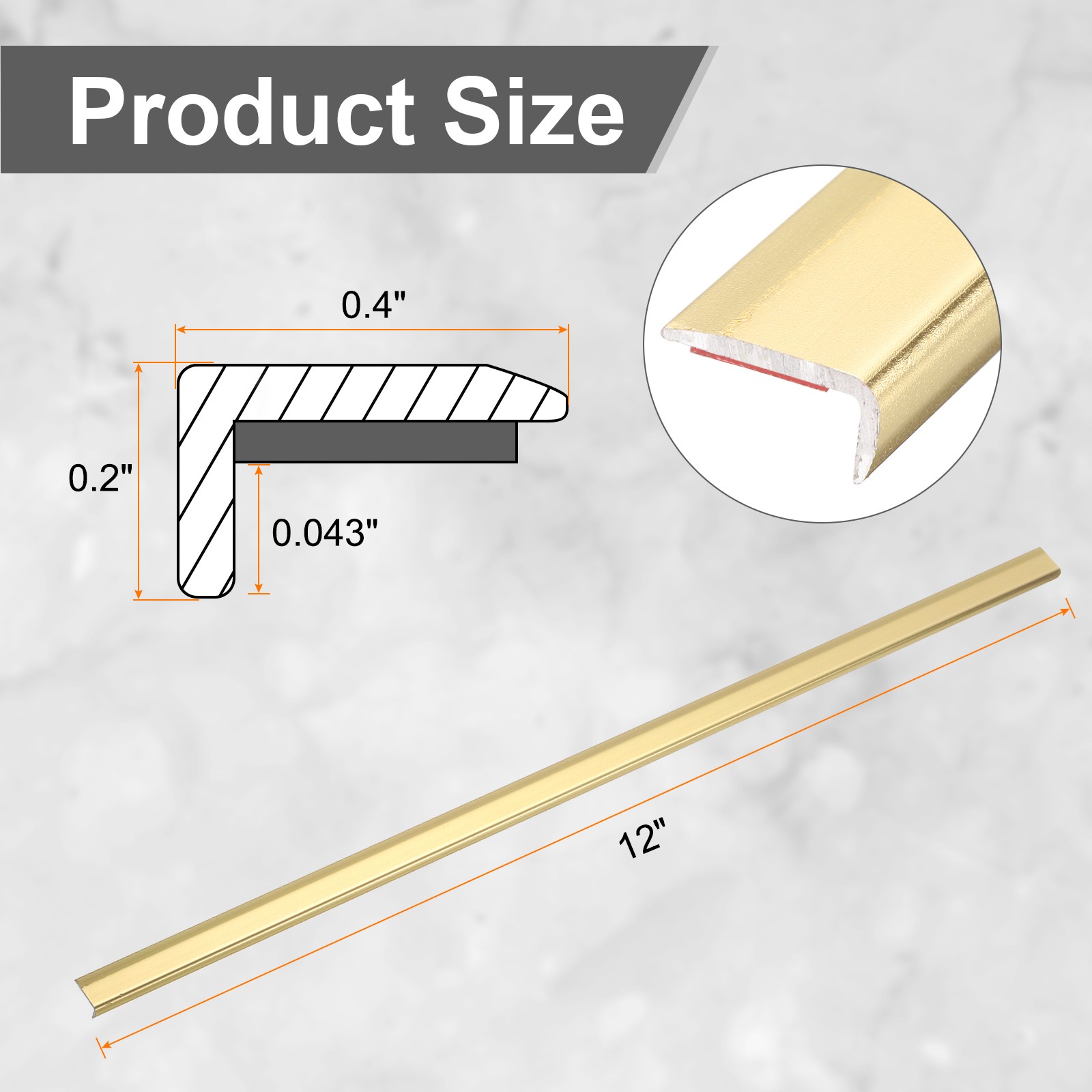 20pcs Tile Edge Trim 12″ x 0.4″ Peel and Stick Aluminum Alloy Trim Matte Gold