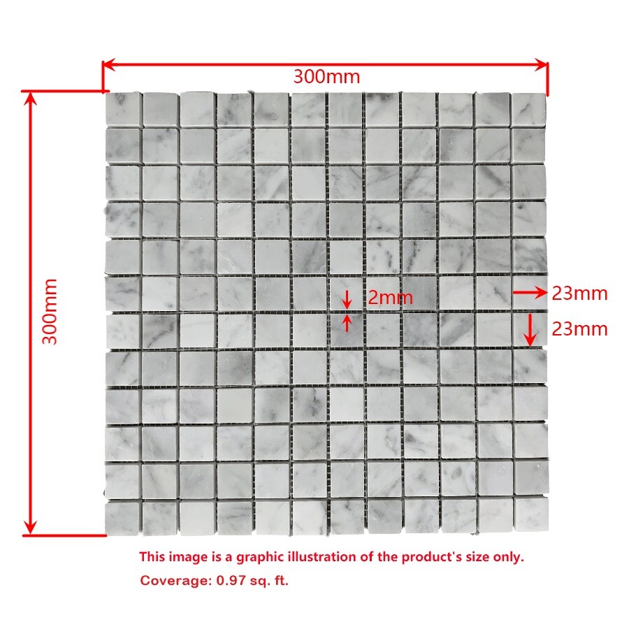 C24XT Tumbled Carrara White Marble 1″x1″ Square Mosaic Tile Venato Bianco