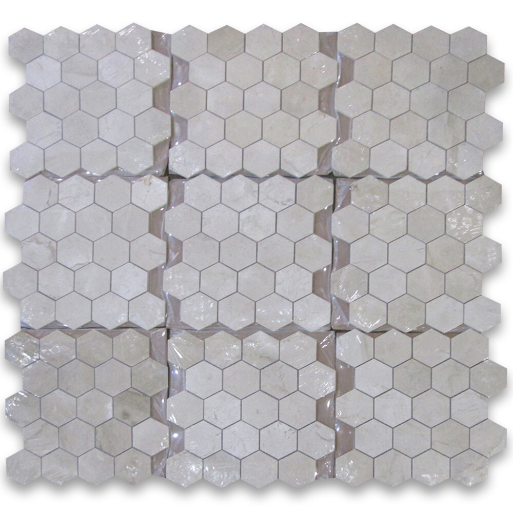 M33XP Crema Marfil Marble 3 inch Hexagon Mosaic Tile Polished
