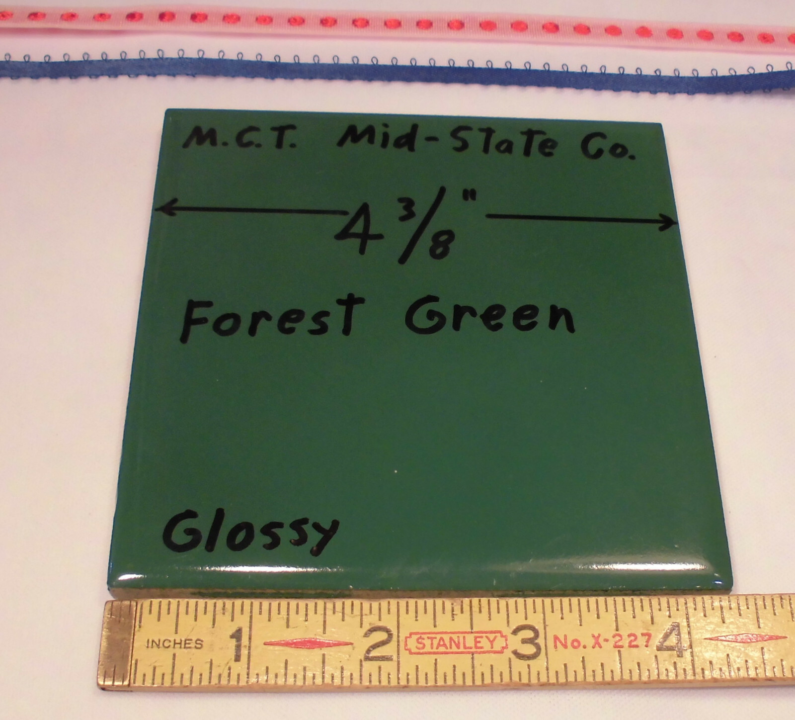 1 pc. Dark Forest Green: Ceramic Tile 4-3/8 by M.C.T. ; Mid-State Co.; NOS